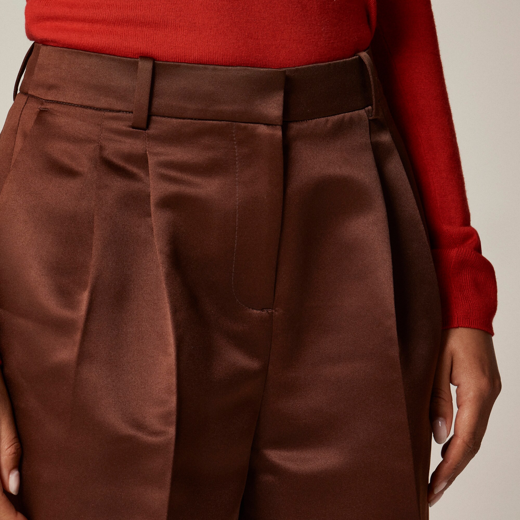 Wide-leg pleated pant in duchesse satin