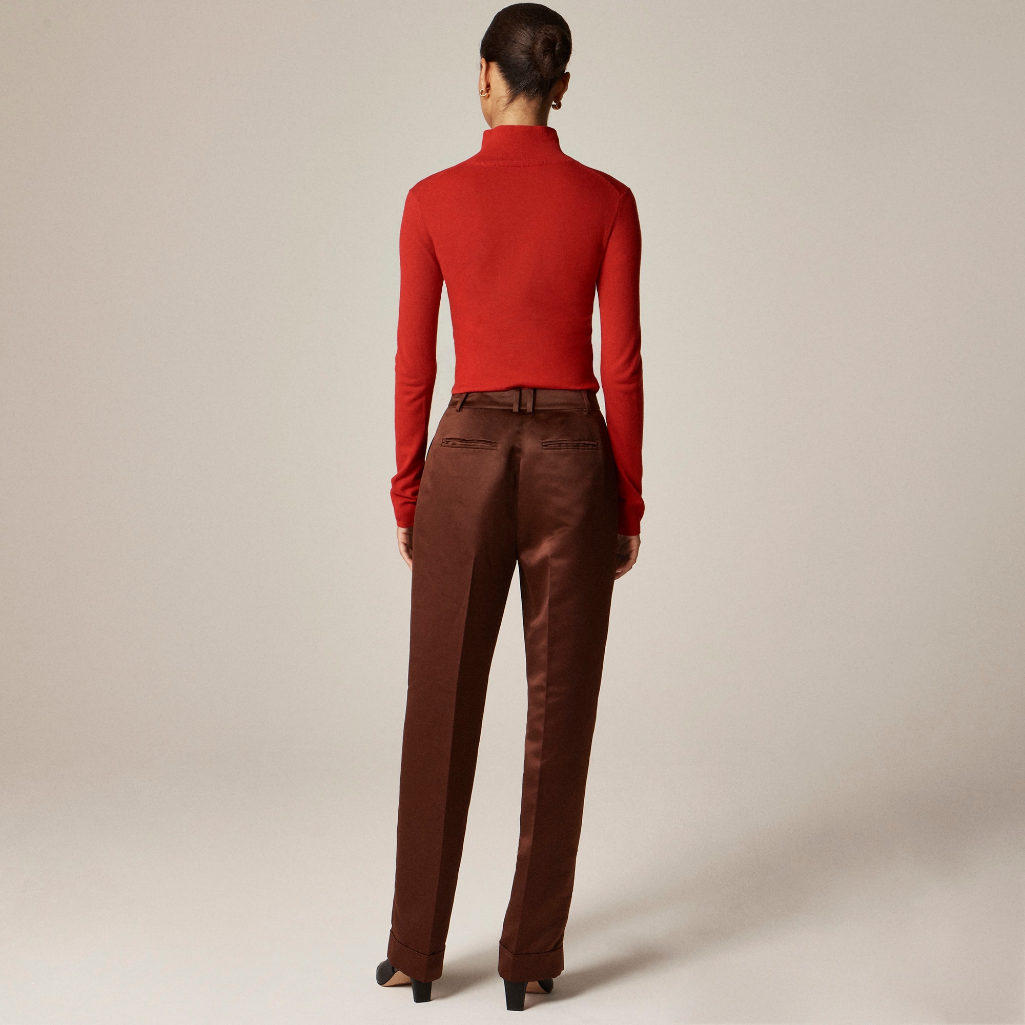 Wide-leg pleated pant in duchesse satin