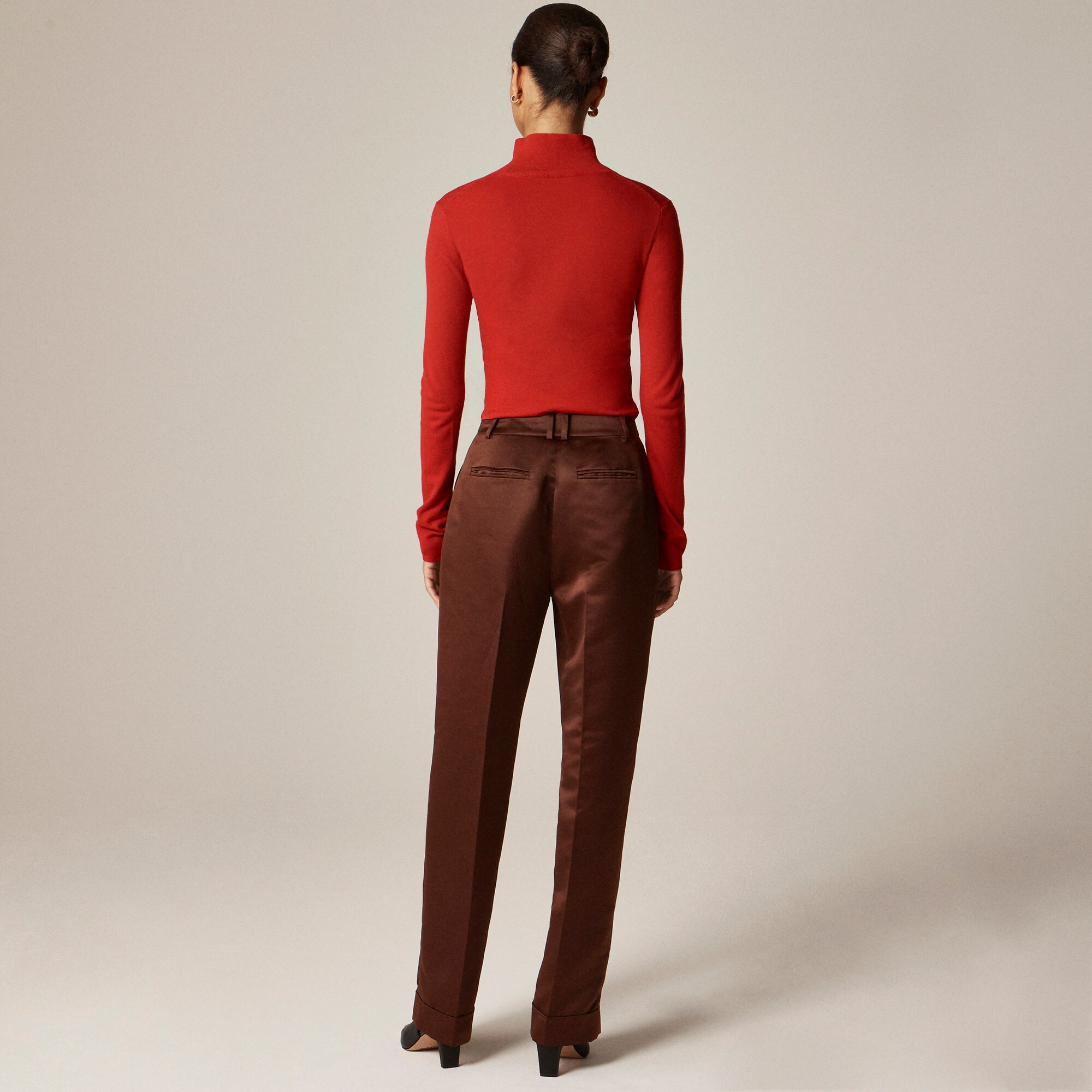 Wide-leg pleated pant in duchesse satin