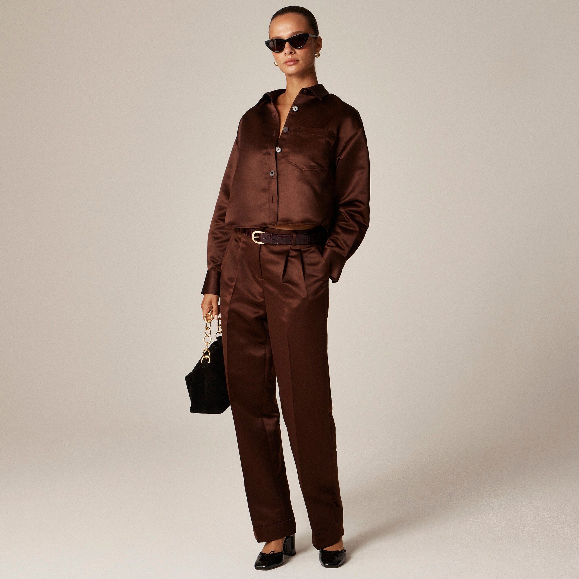 womens Wide-leg pleated pant in duchesse satin