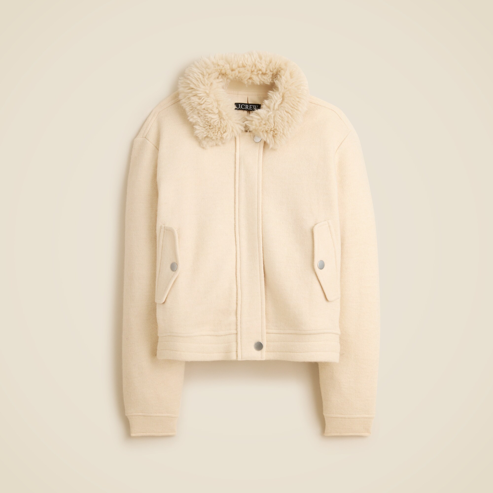 Wool-blend flight jacket with faux-fur collar