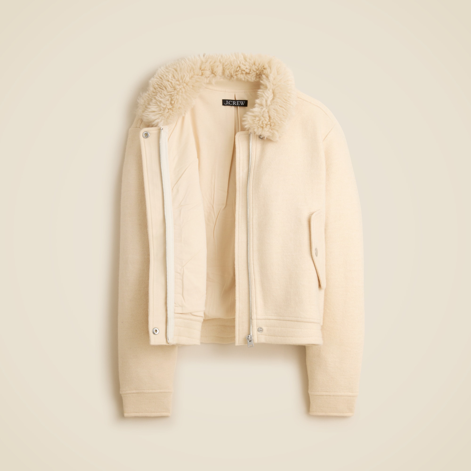 Wool-blend flight jacket with faux-fur collar