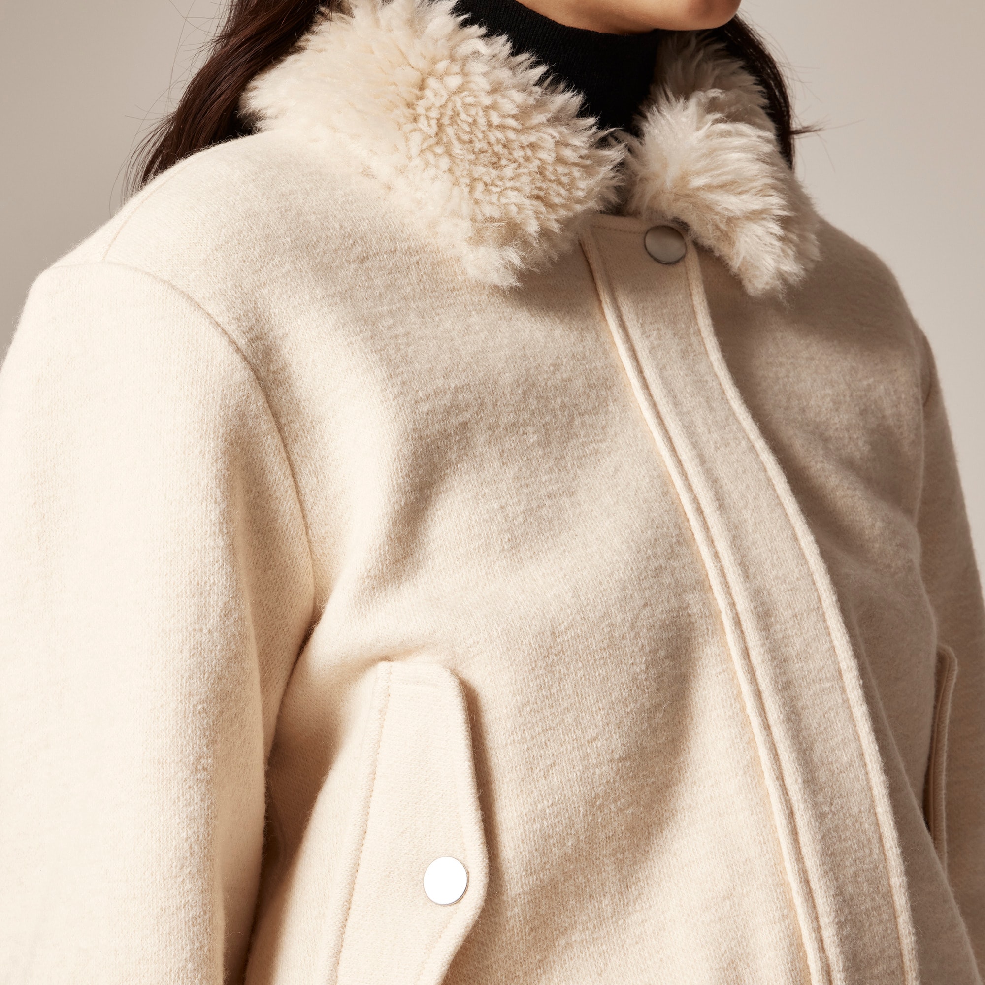 Wool-blend flight jacket with faux-fur collar