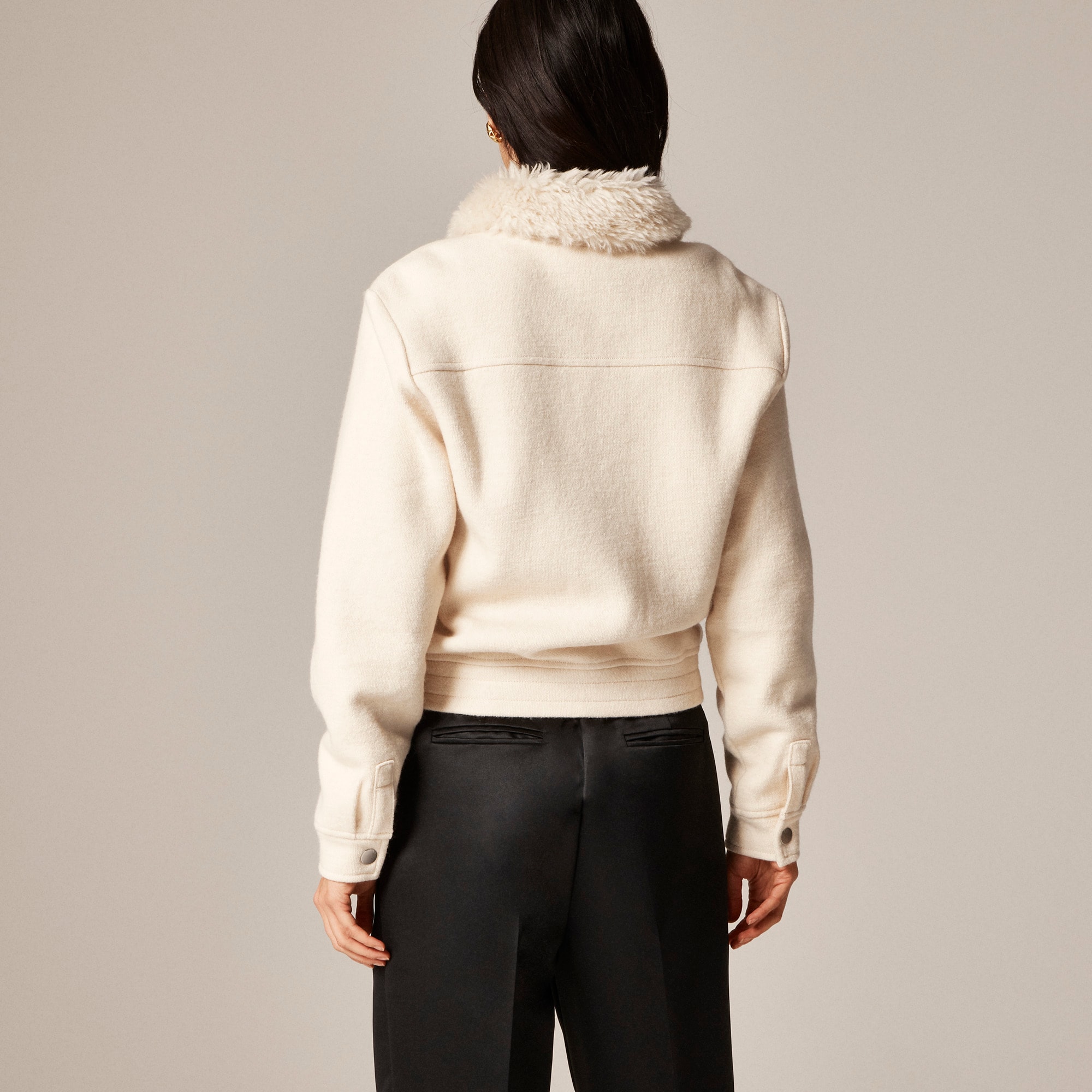 Wool-blend flight jacket with faux-fur collar