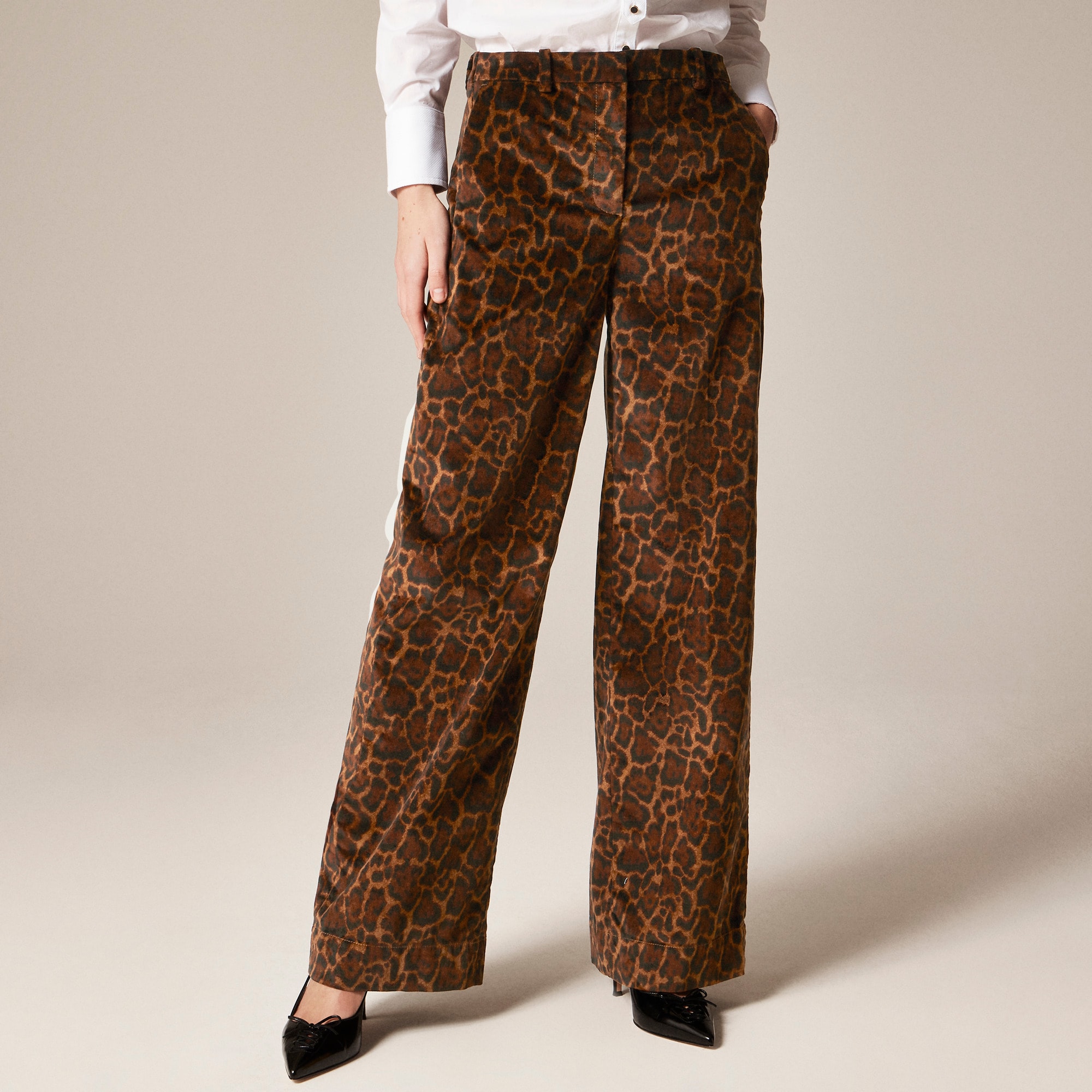 Washed velvet wide-leg trouser in jaguar print