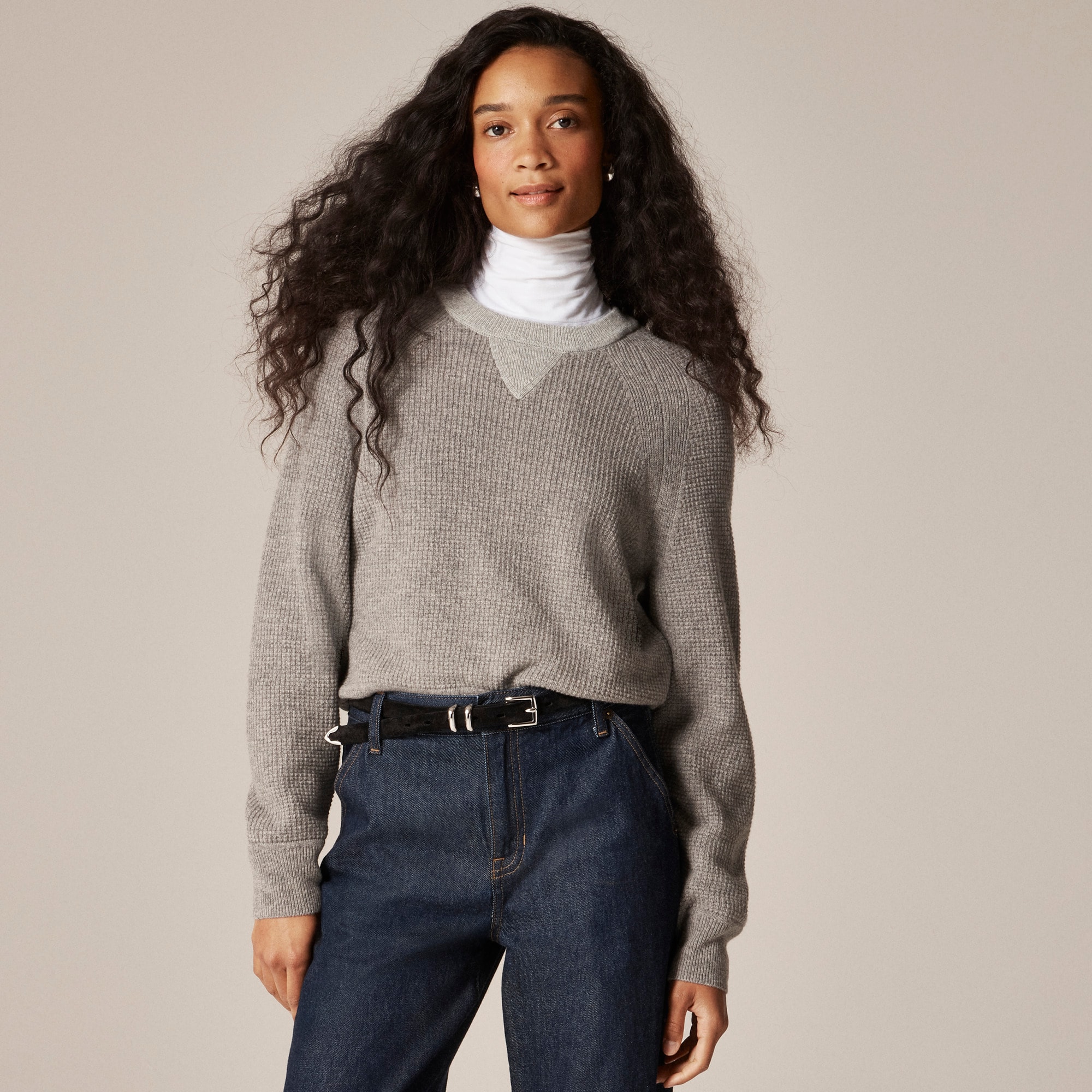 Cashmere waffle-stitch crewneck sweatshirt - image 3