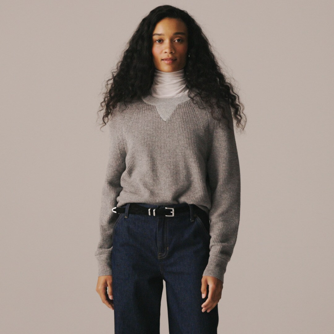 Cashmere waffle-stitch crewneck sweatshirt