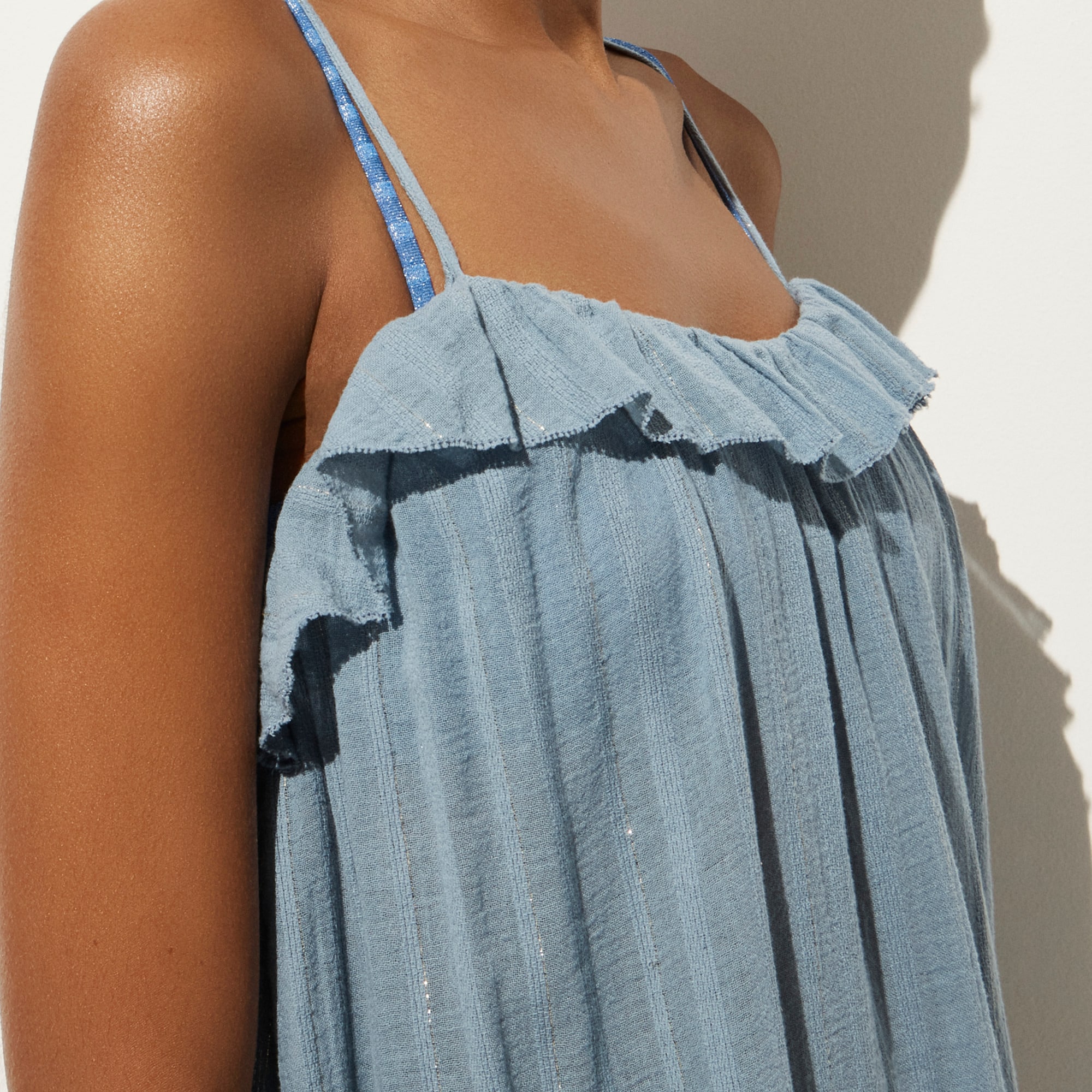 Ruffle maxi dress in cotton voile with Lurex® metallic threads