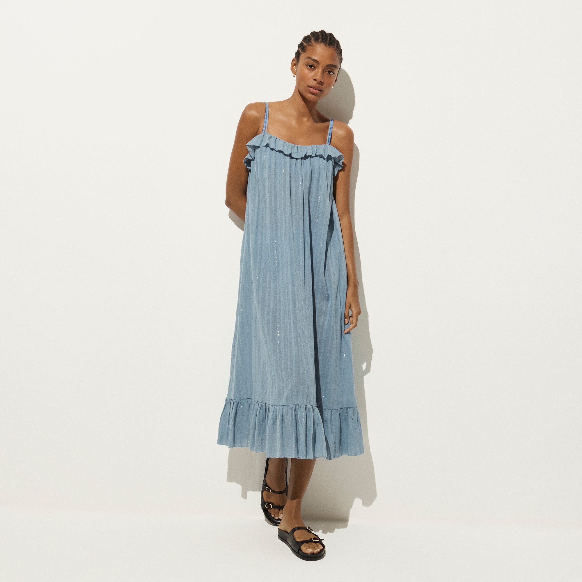  Ruffle maxi dress in cotton voile with Lurex&reg; metallic threads