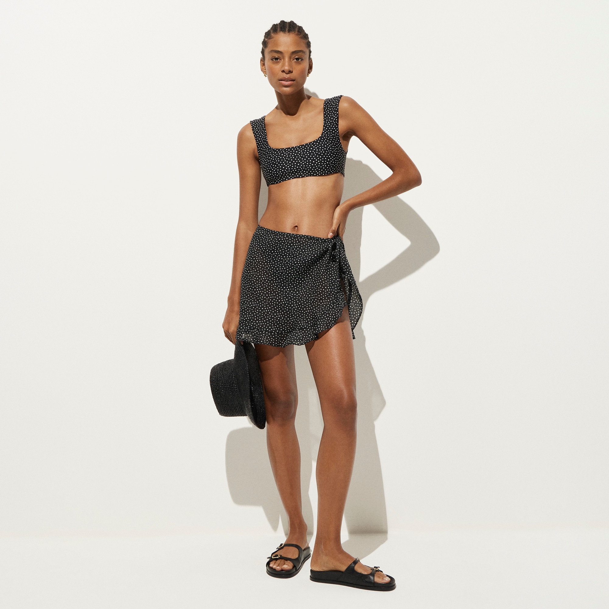 womens Cover-up wrap skirt in ramie dot print