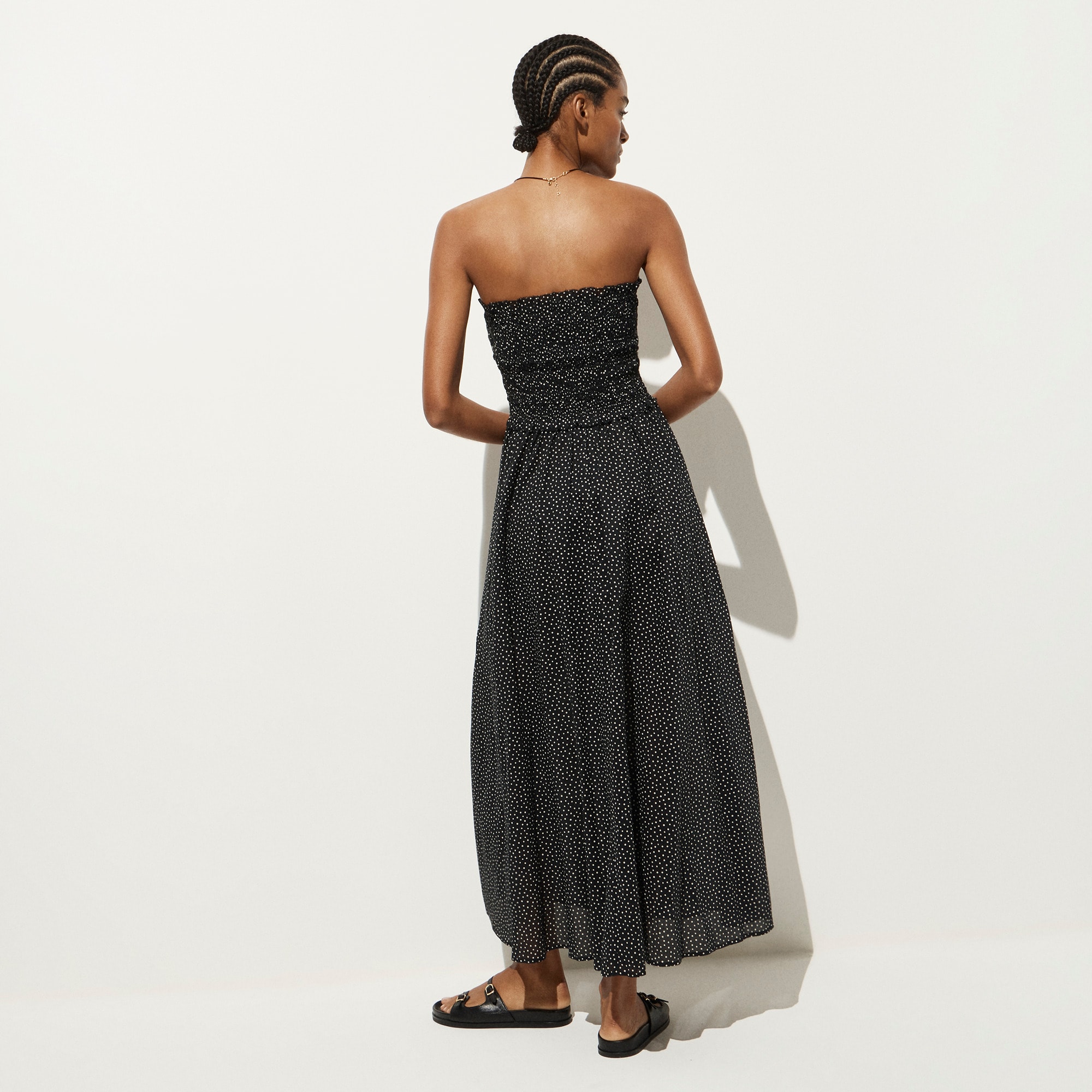 Smocked maxi dress in cotton voile dot print