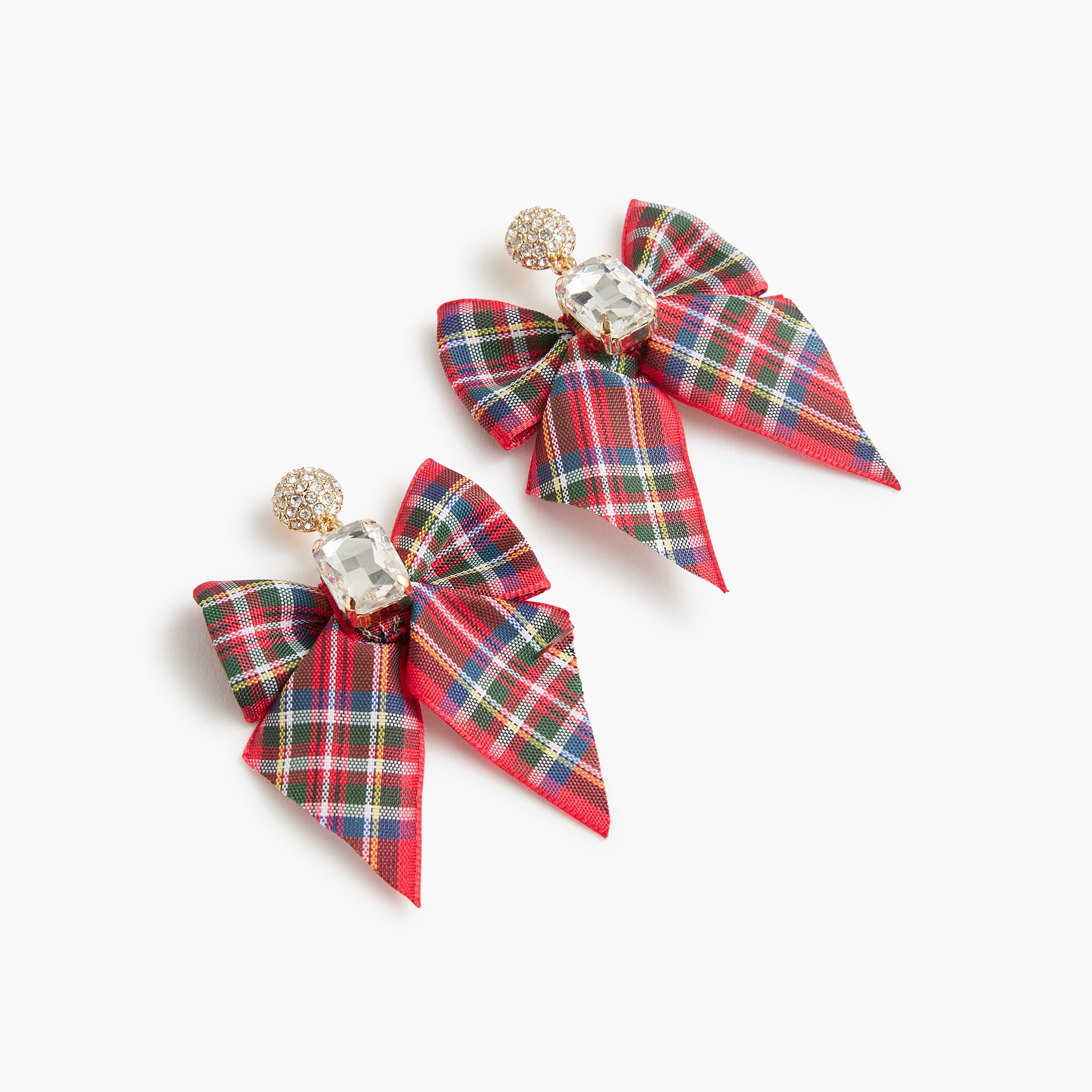 tartan bow crystal statement earrings for women