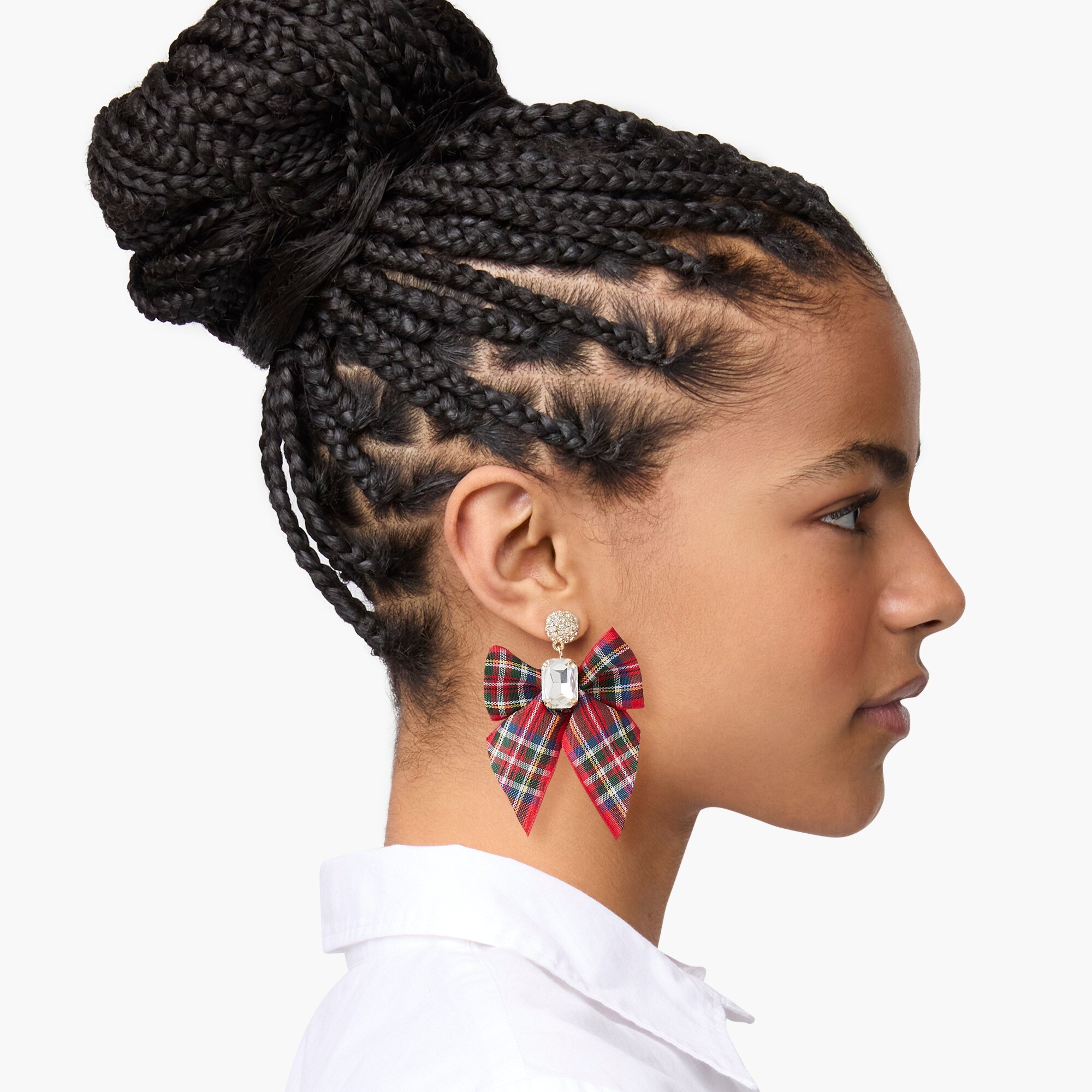 Tartan bow crystal statement earrings