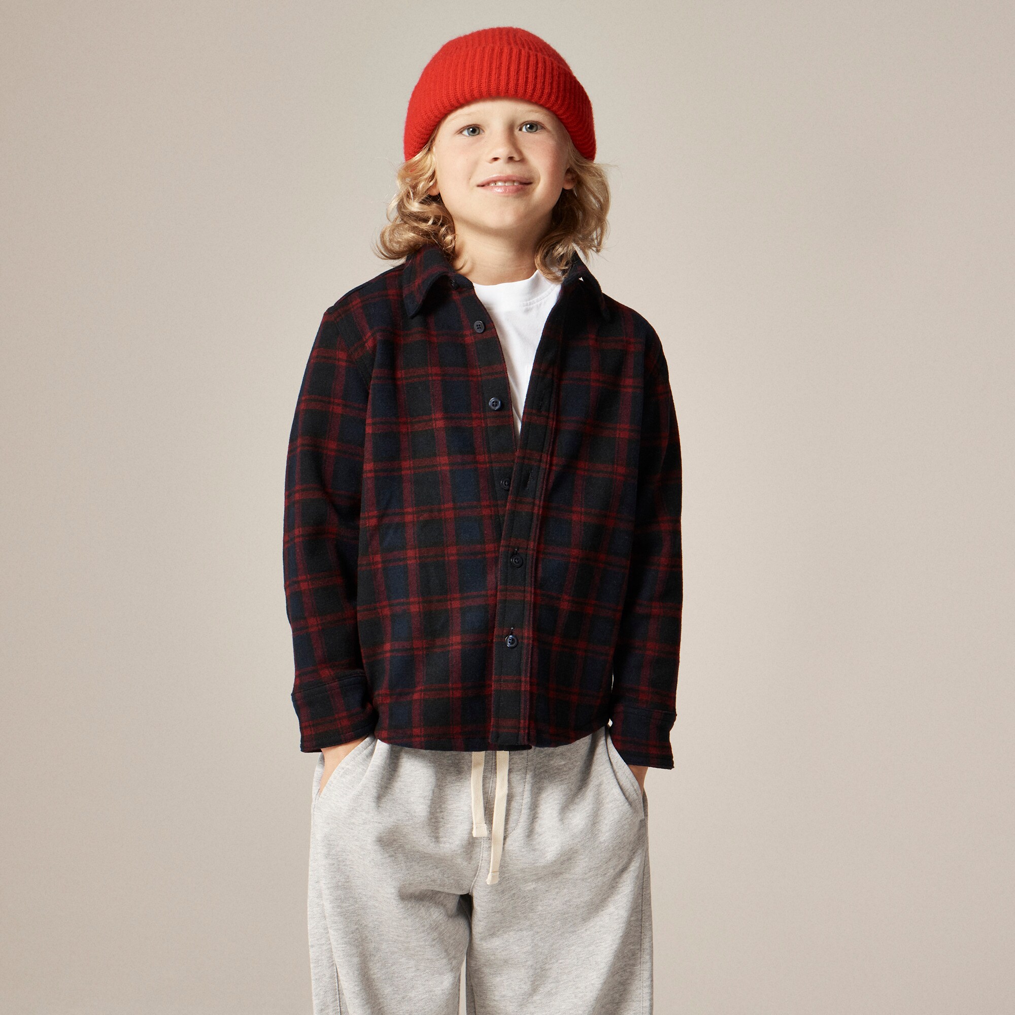 Kids' heavyweight Seaboard soft-knit shirt in navy plaid