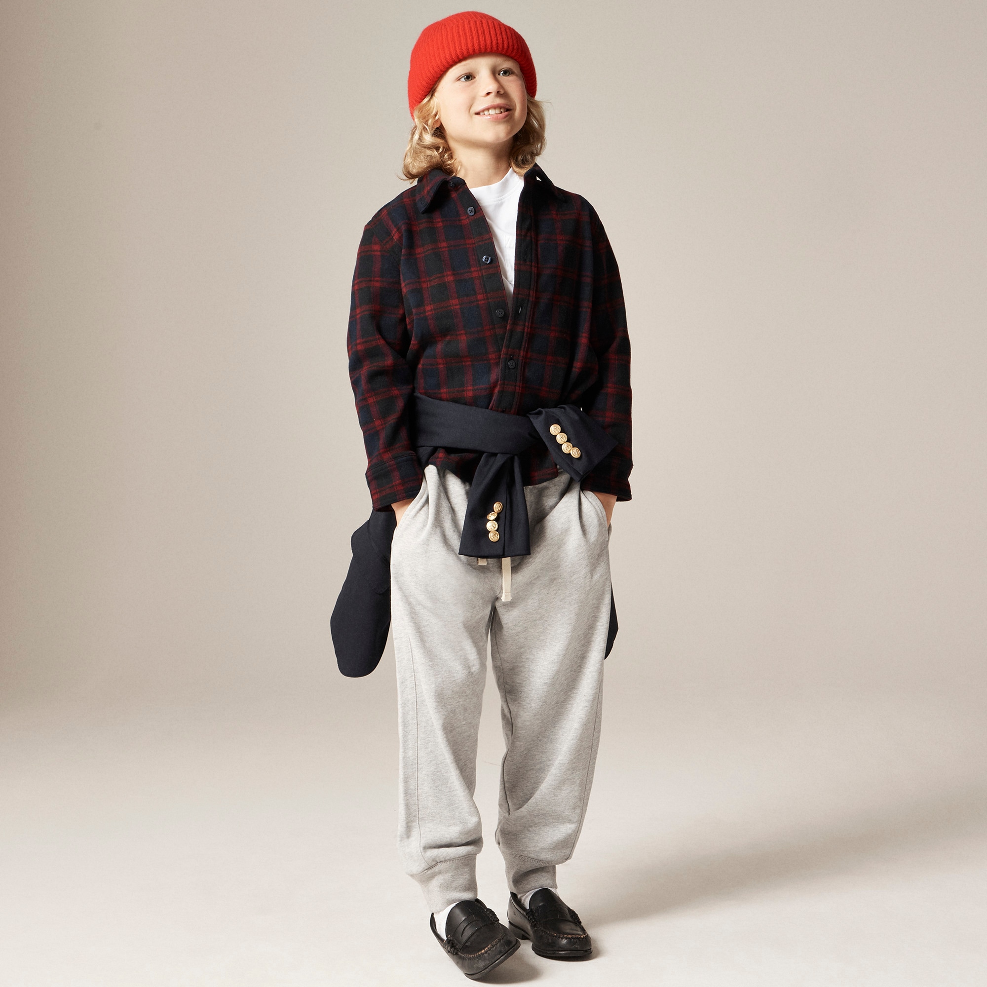  Kids' heavyweight Seaboard soft-knit shirt in navy plaid