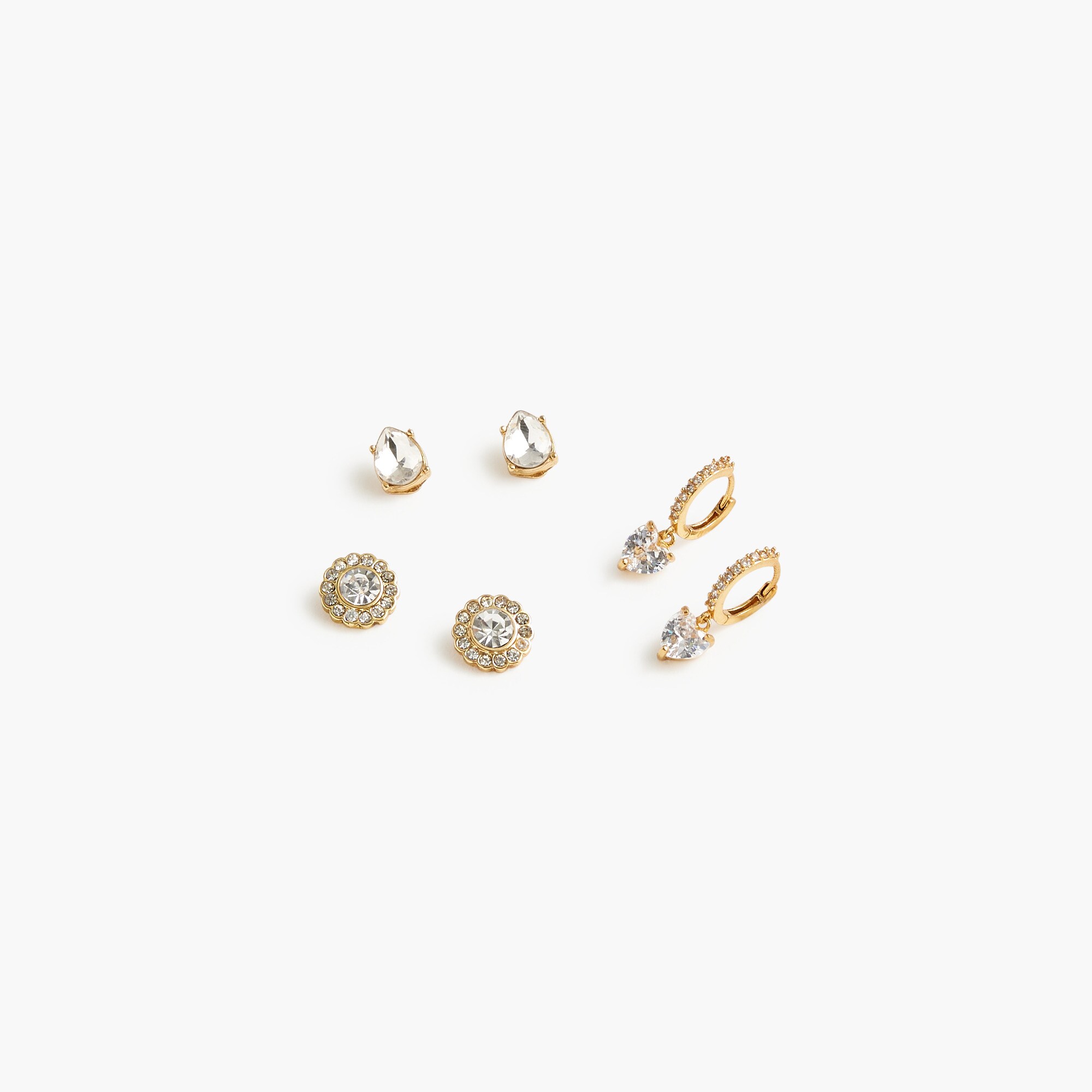 crystal stud earrings pack-of-three for women