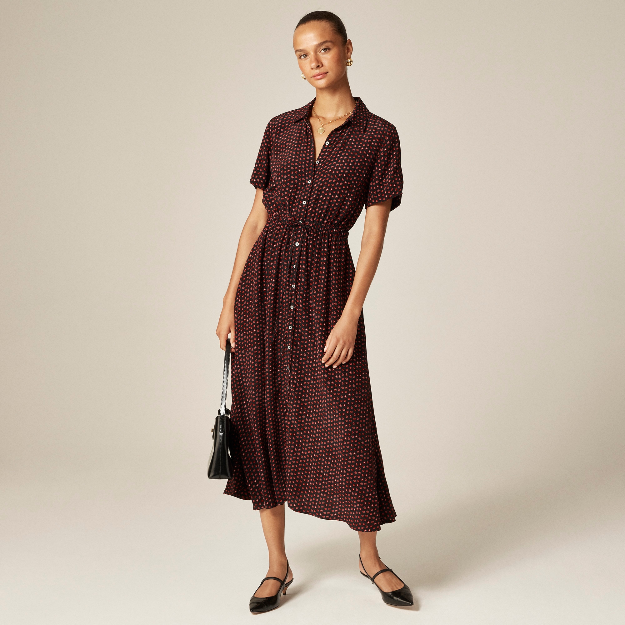 Cerise shirt-dress in floral crepe de chine