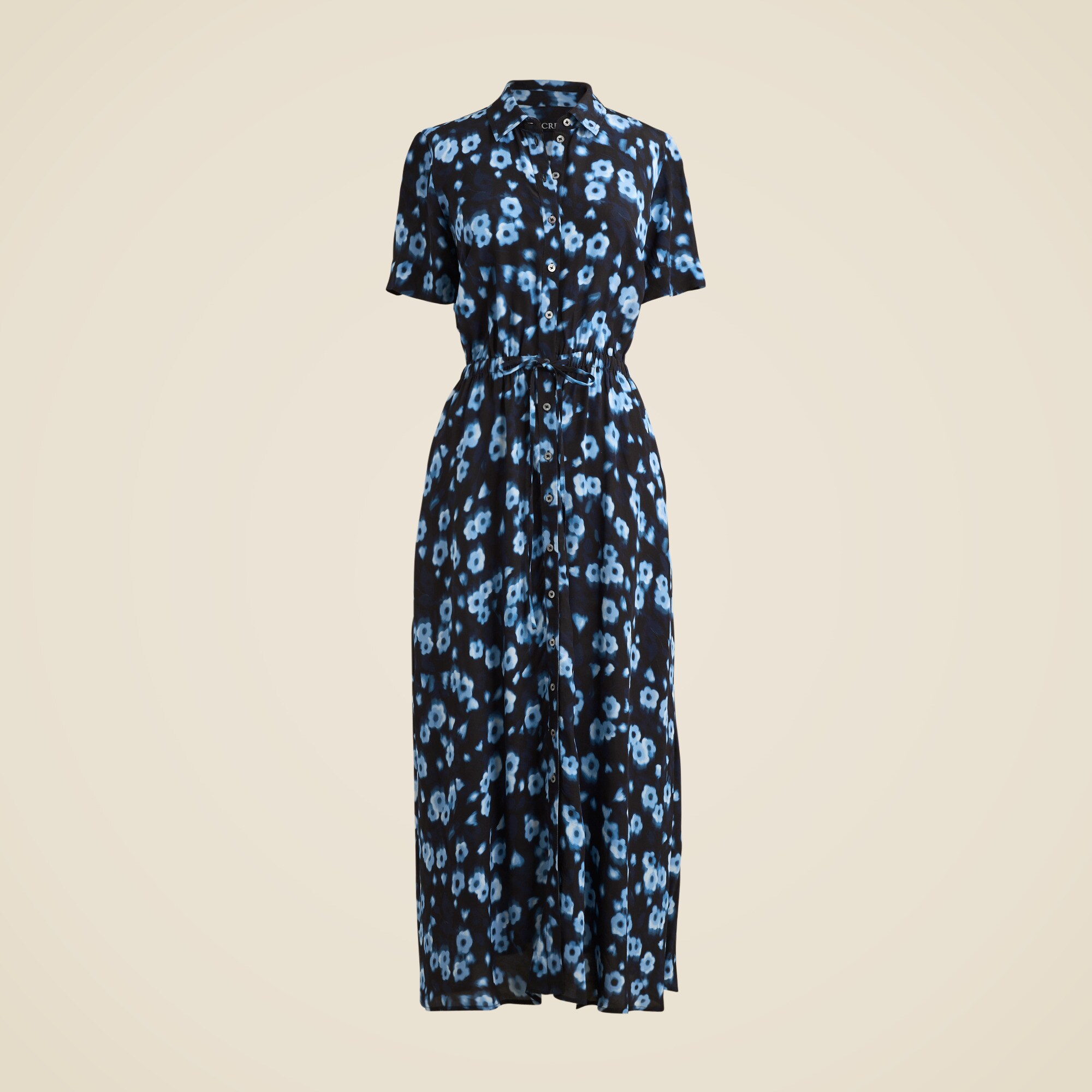 Cerise shirt-dress in blurry floral crepe de chine