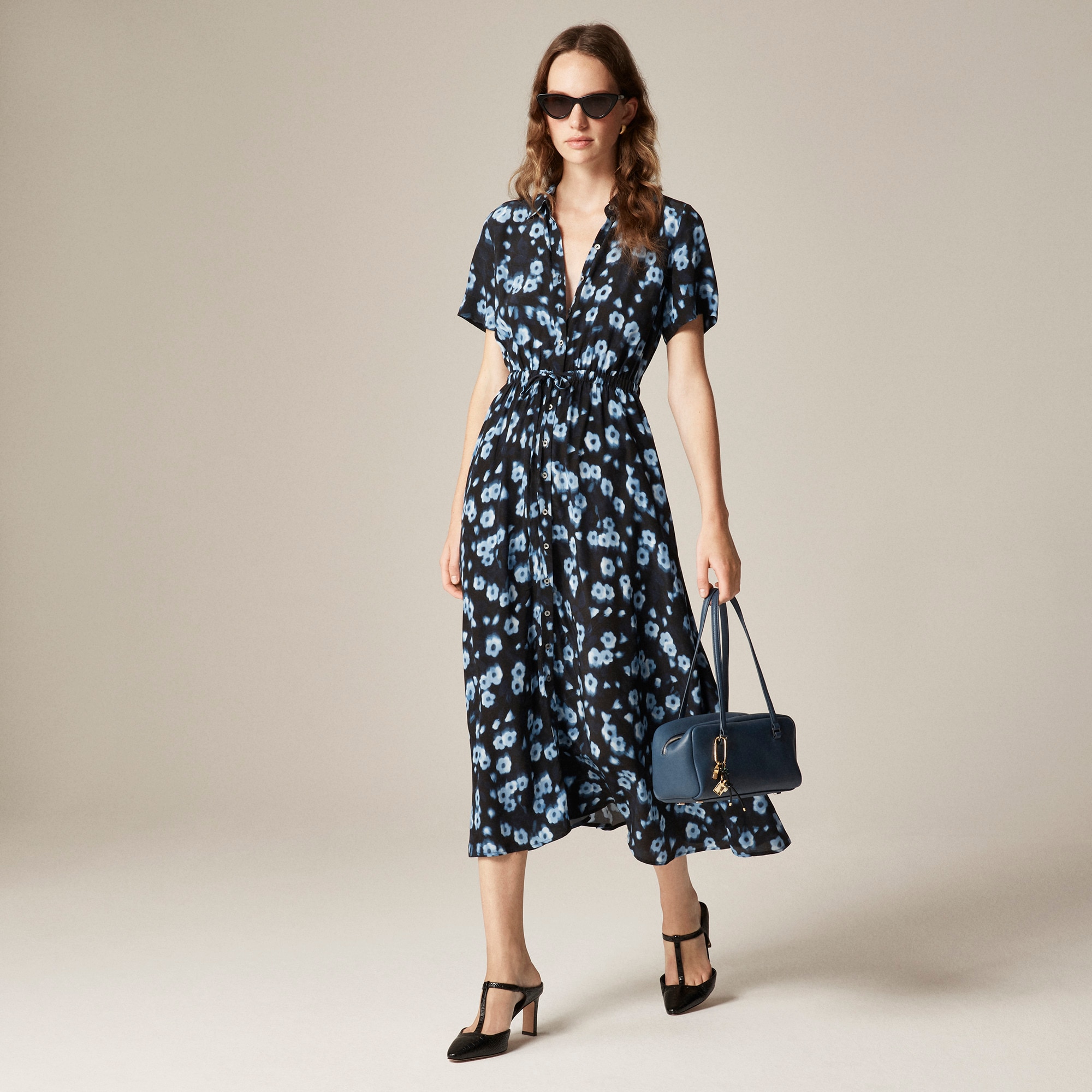 Cerise shirt-dress in blurry floral crepe de chine