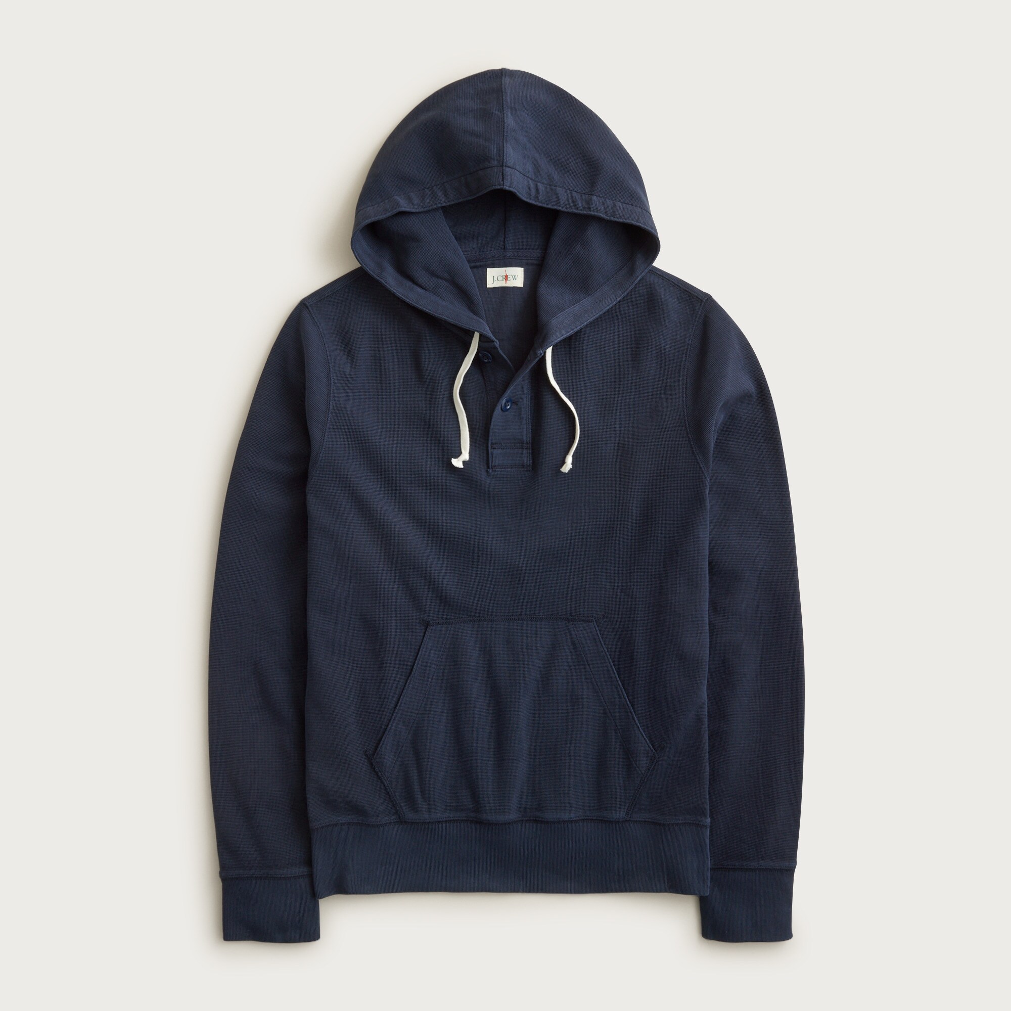 Waffle-knit cotton henley hoodie
