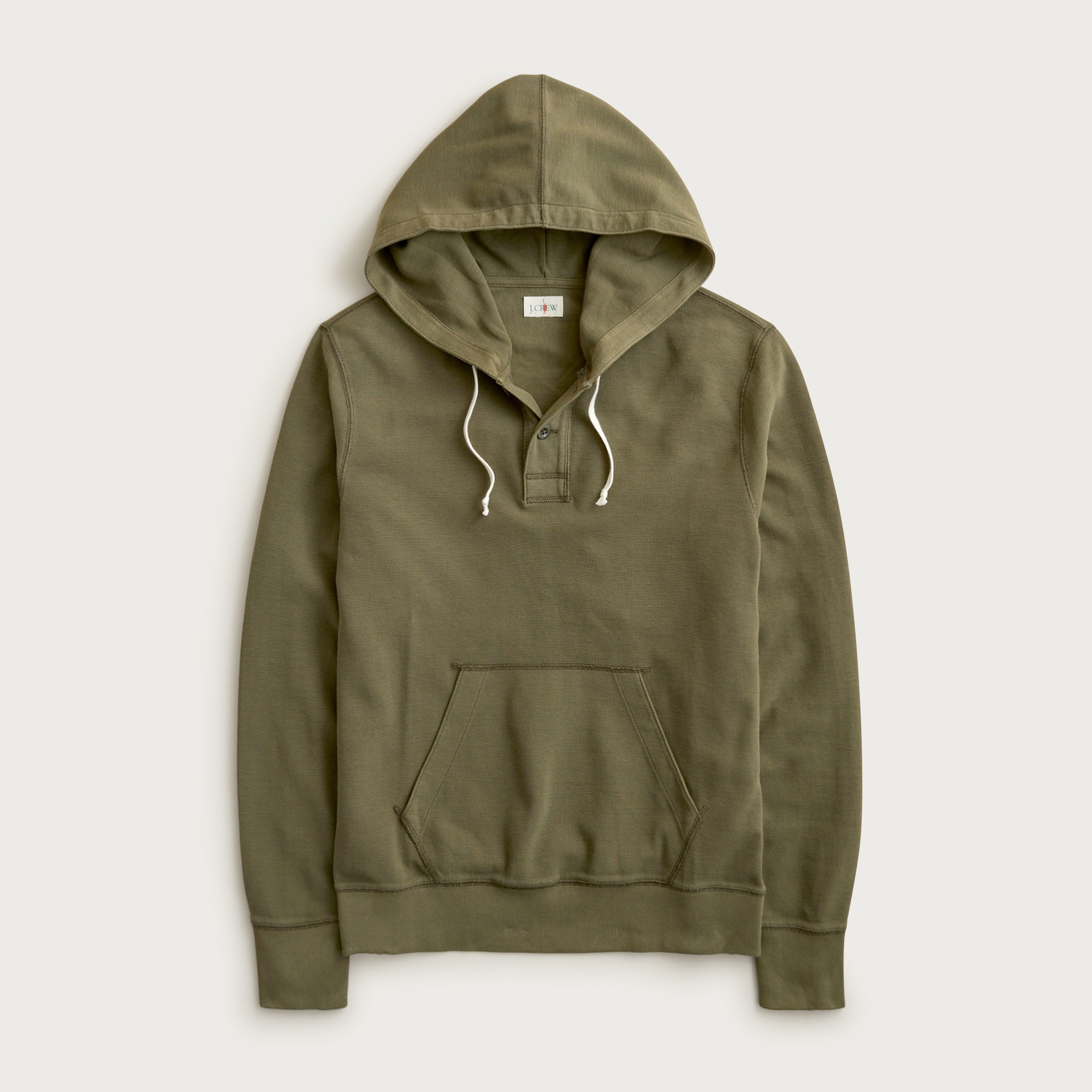 Waffle-knit cotton henley hoodie