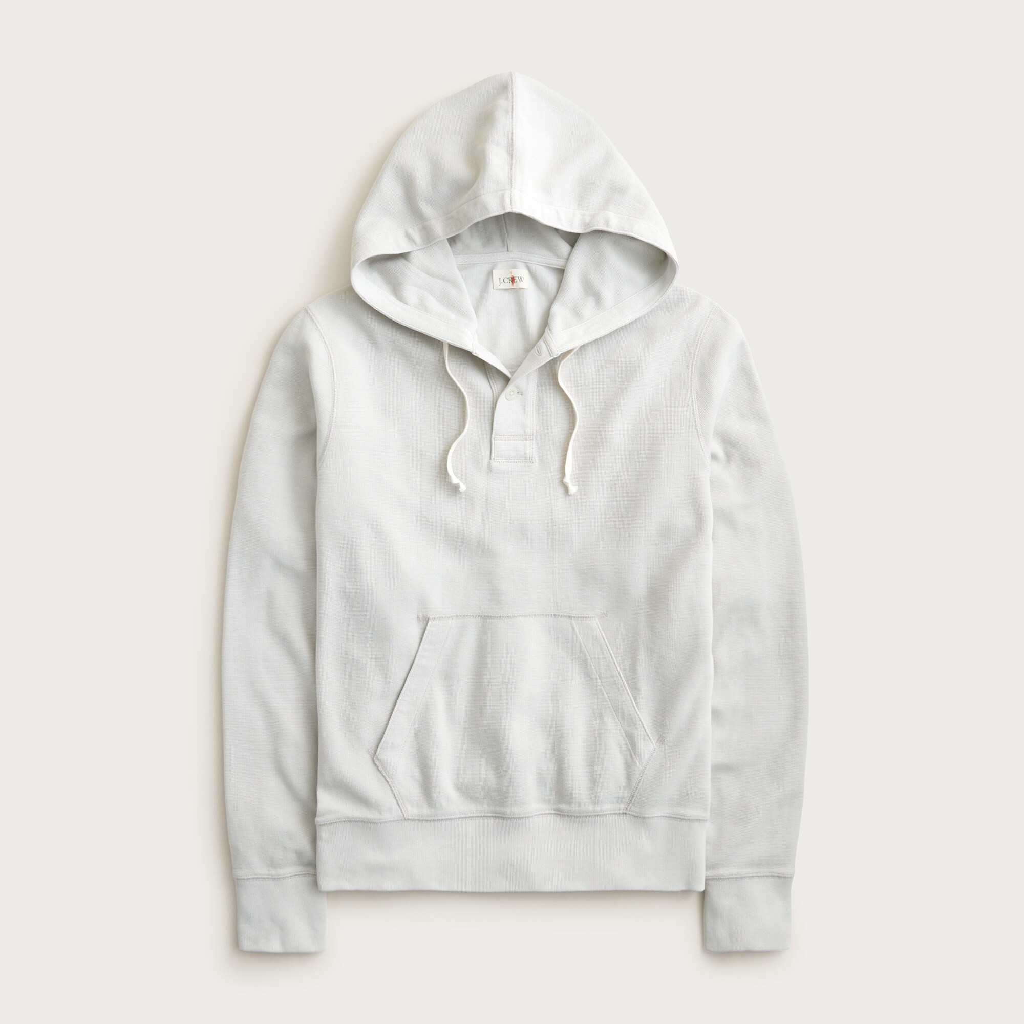 Waffle-knit cotton henley hoodie