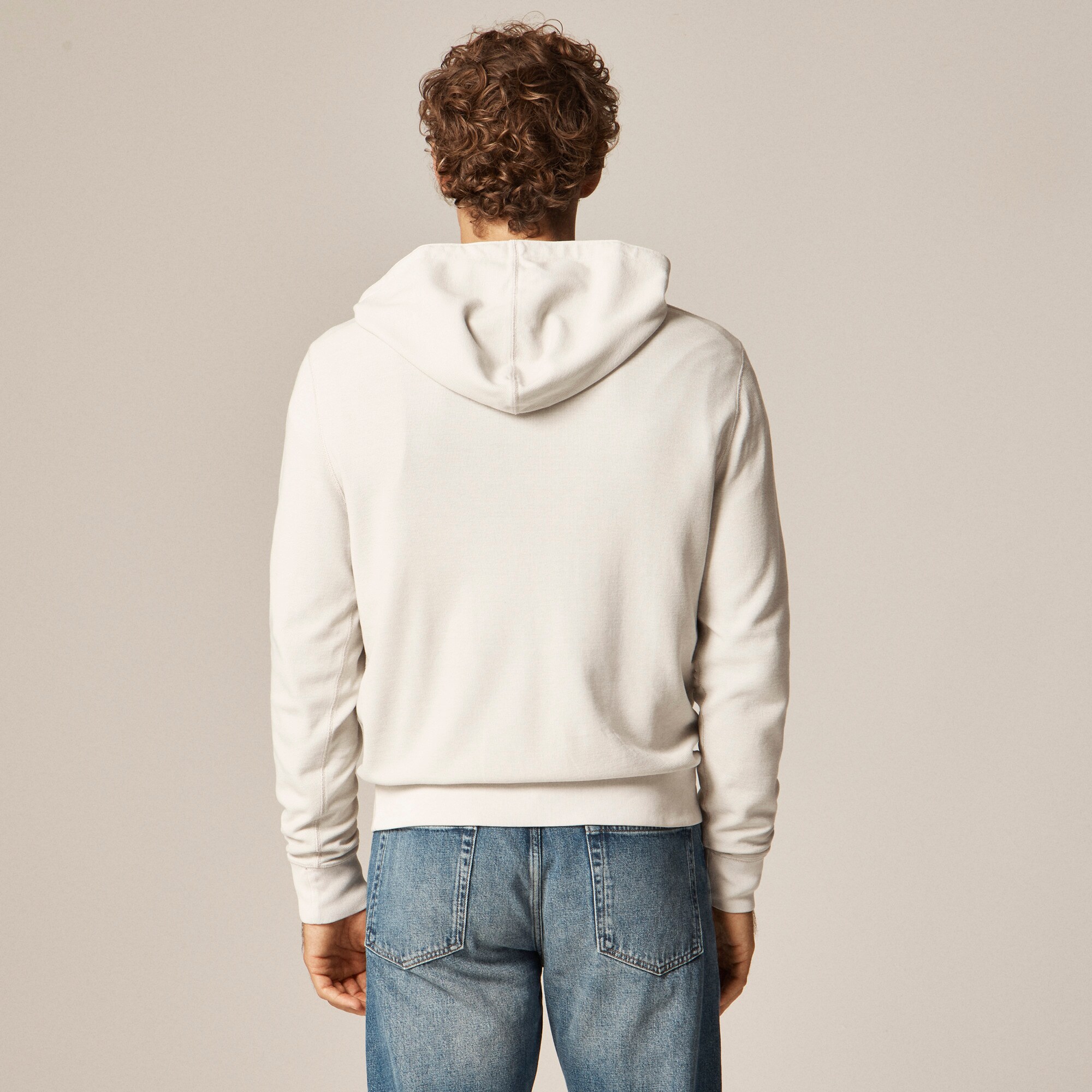 Waffle-knit cotton henley hoodie
