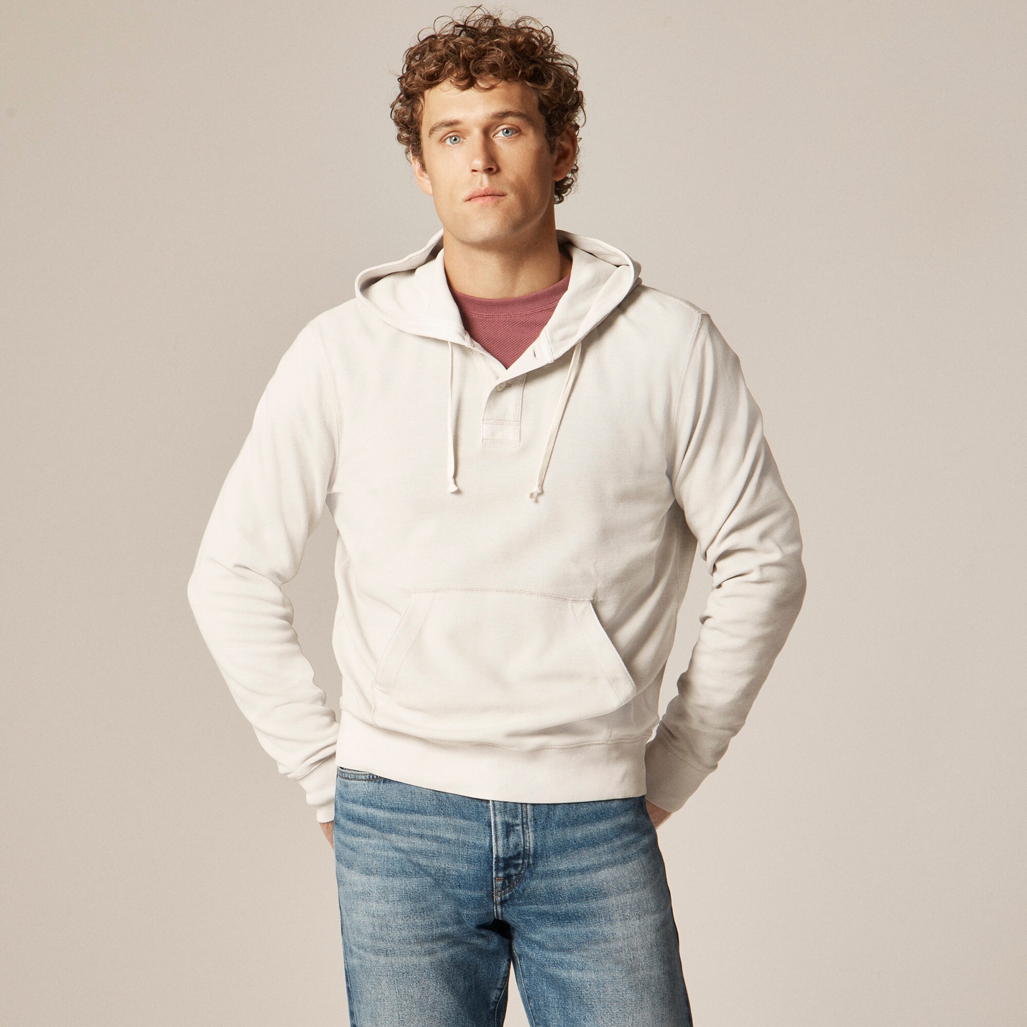 Waffle-knit Cotton Henley Hoodie For Men | J.Crew