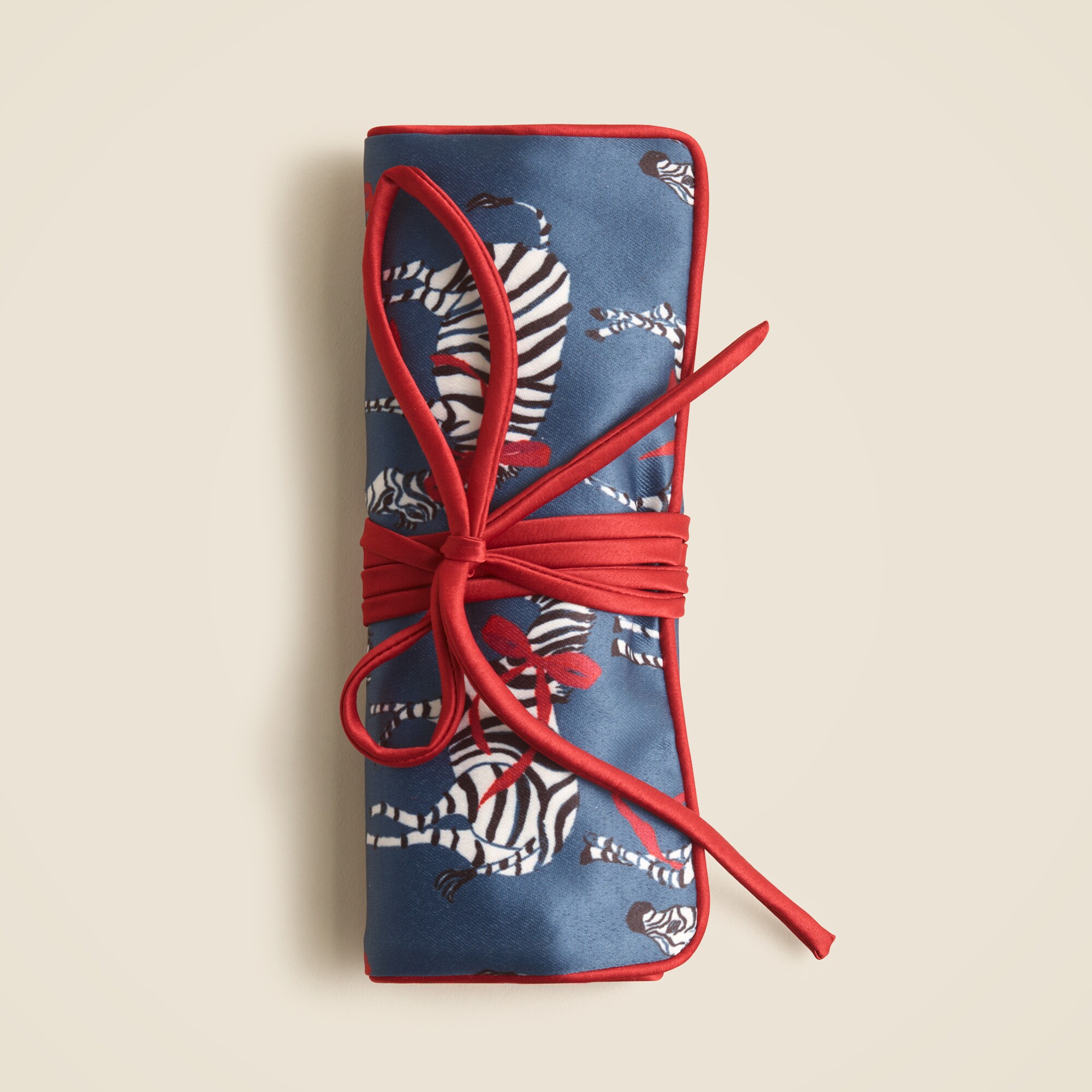 womens Satin jewelry roll in zebra print