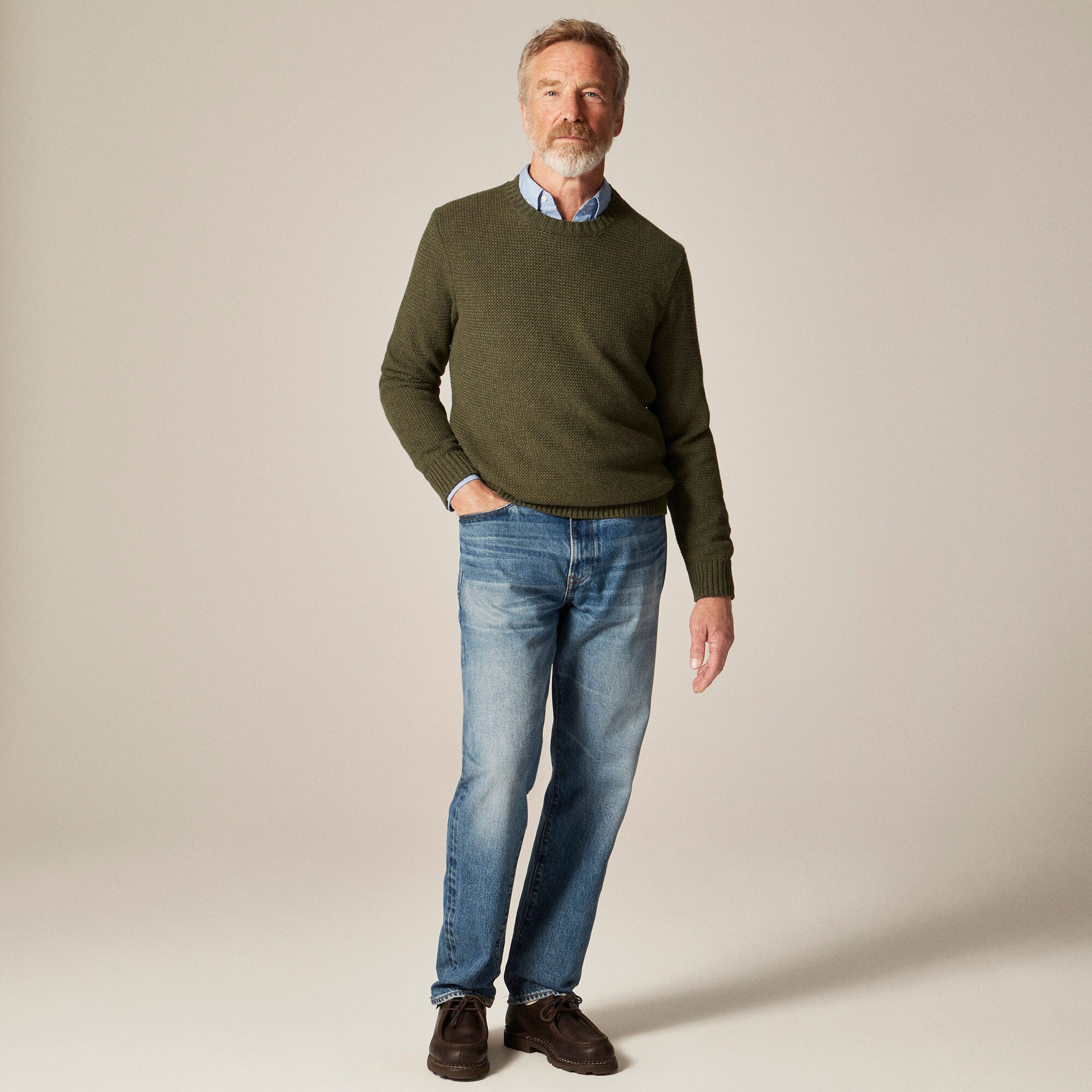 Basket-stitch cotton crewneck sweater