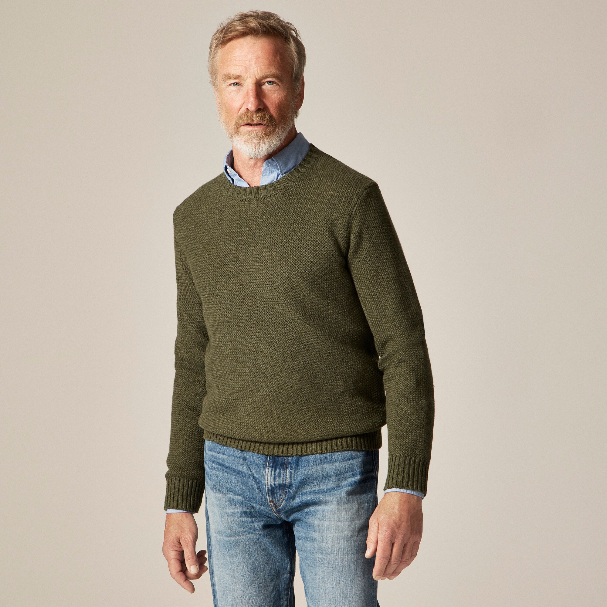 Basket-stitch cotton crewneck sweater