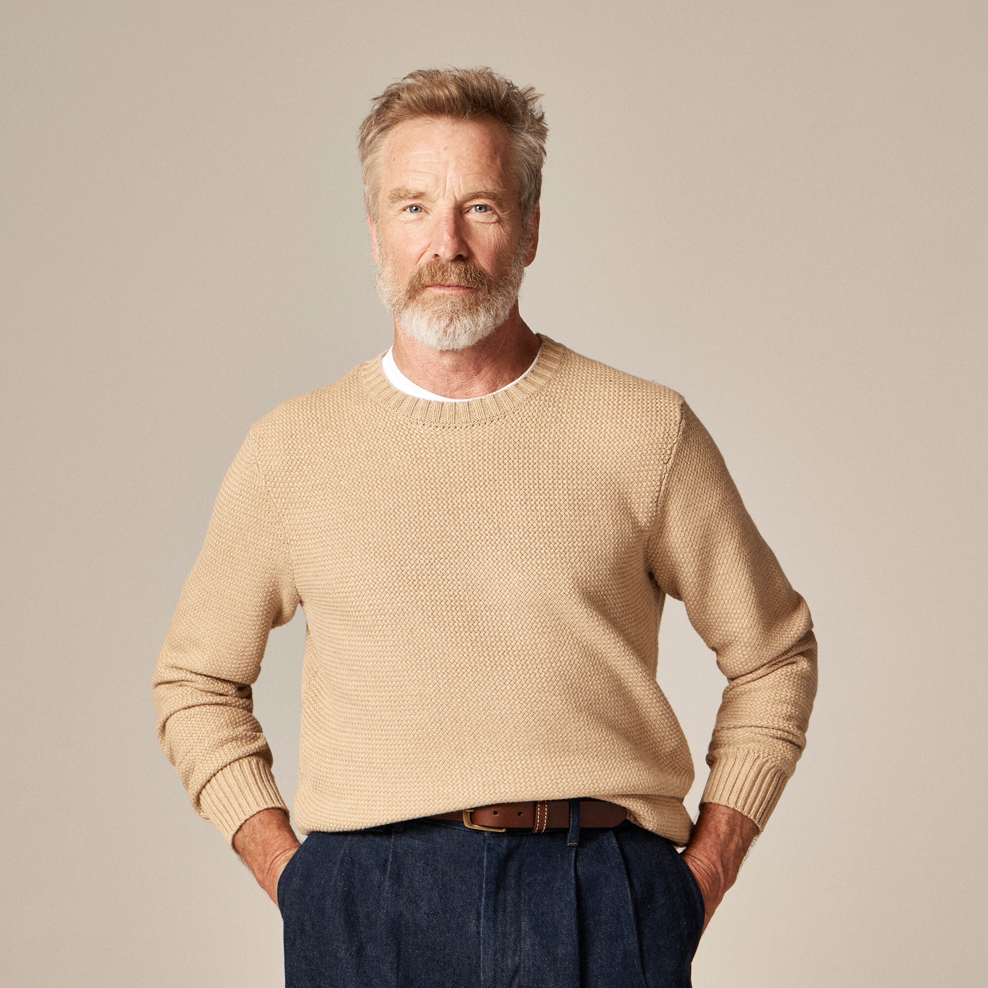 Basket-stitch cotton crewneck sweater
