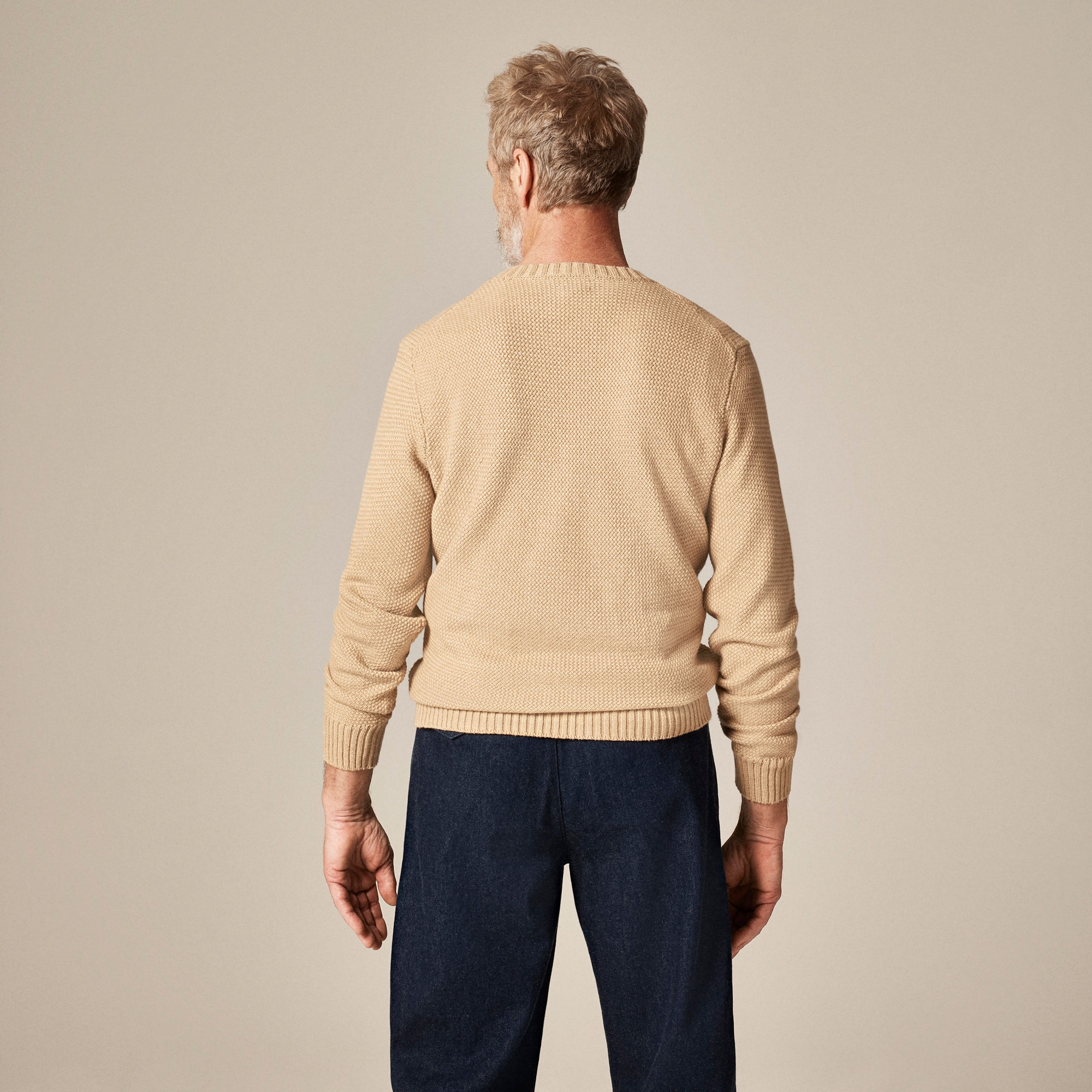 Basket-stitch cotton crewneck sweater