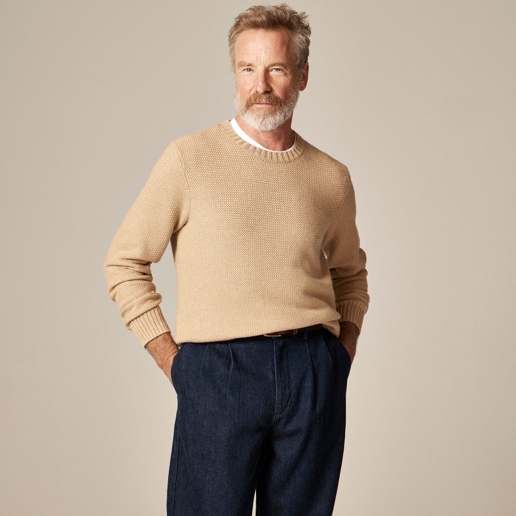 Basket-stitch cotton crewneck sweater
