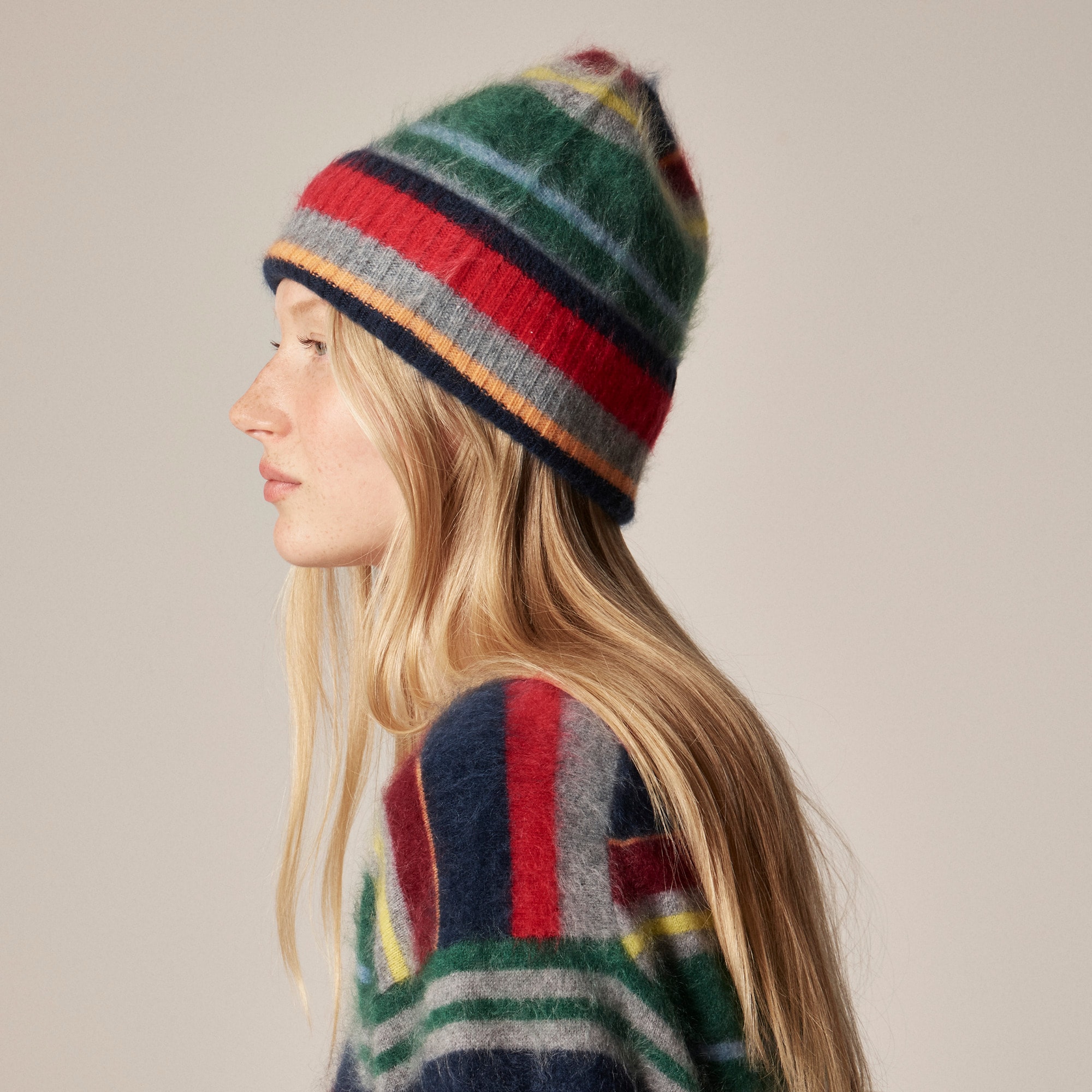 womens Brushed cashmere beanie in multistripe