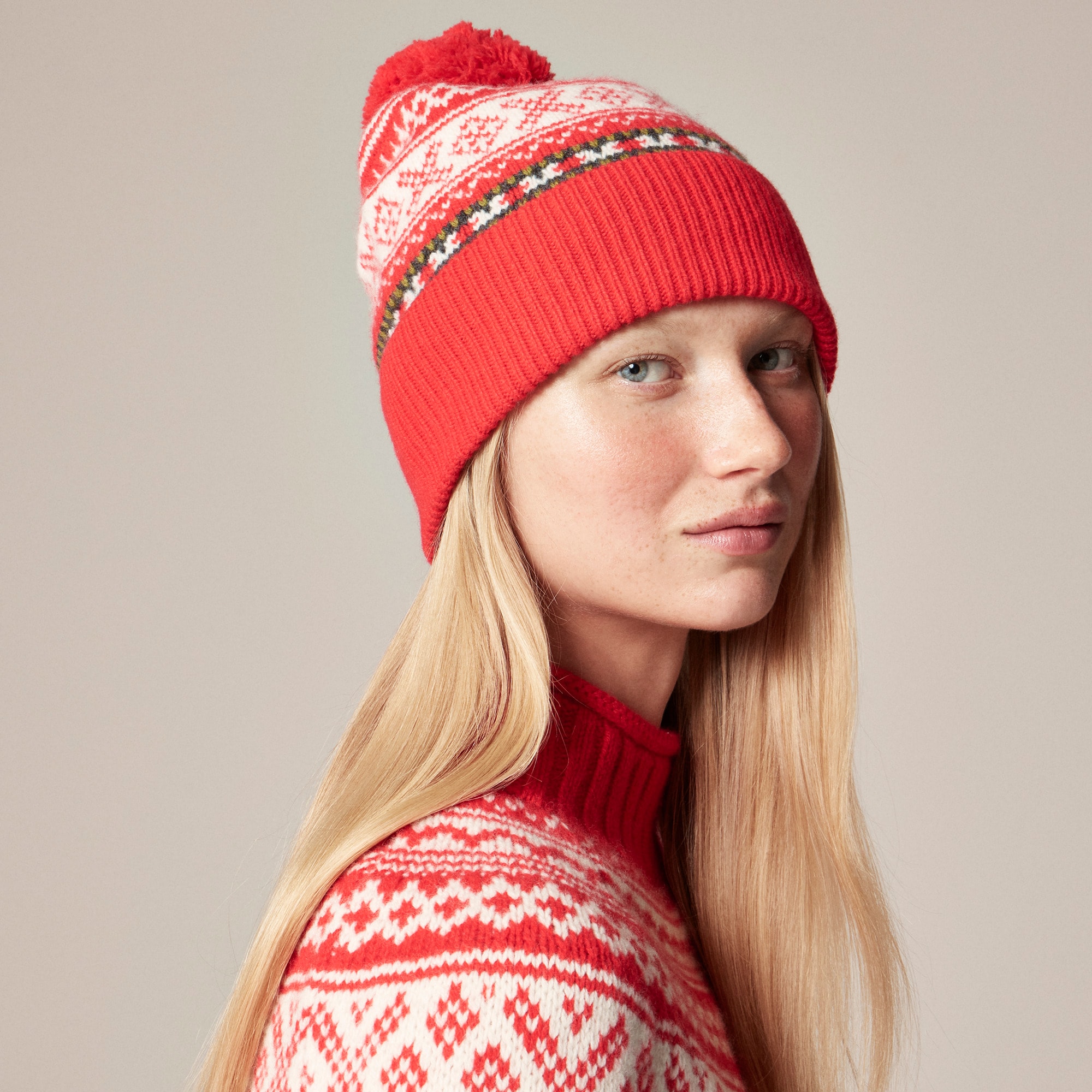 womens Vintage Fair Isle pom-pom beanie in lambswool
