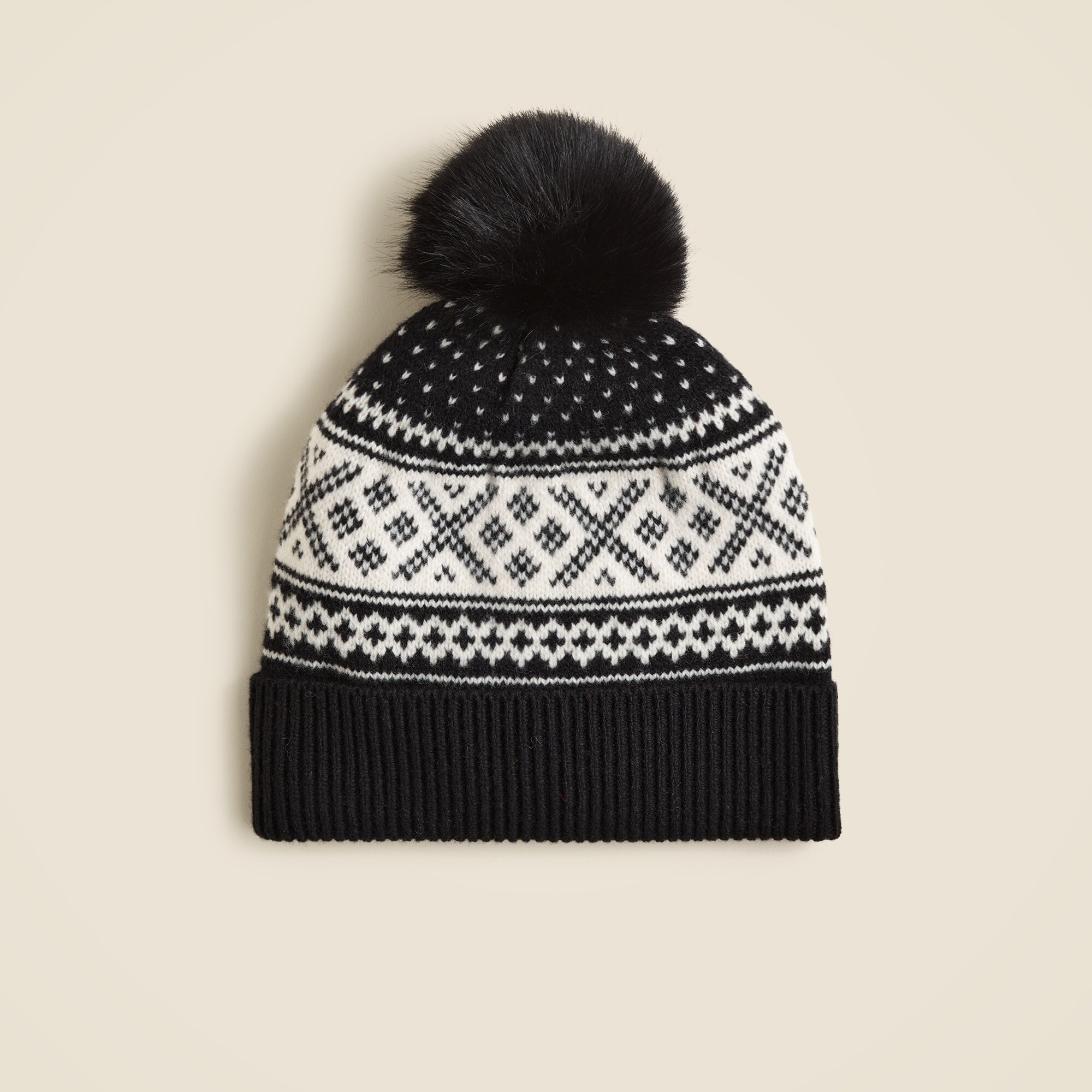 Fair Isle pom-pom beanie in lambswool
