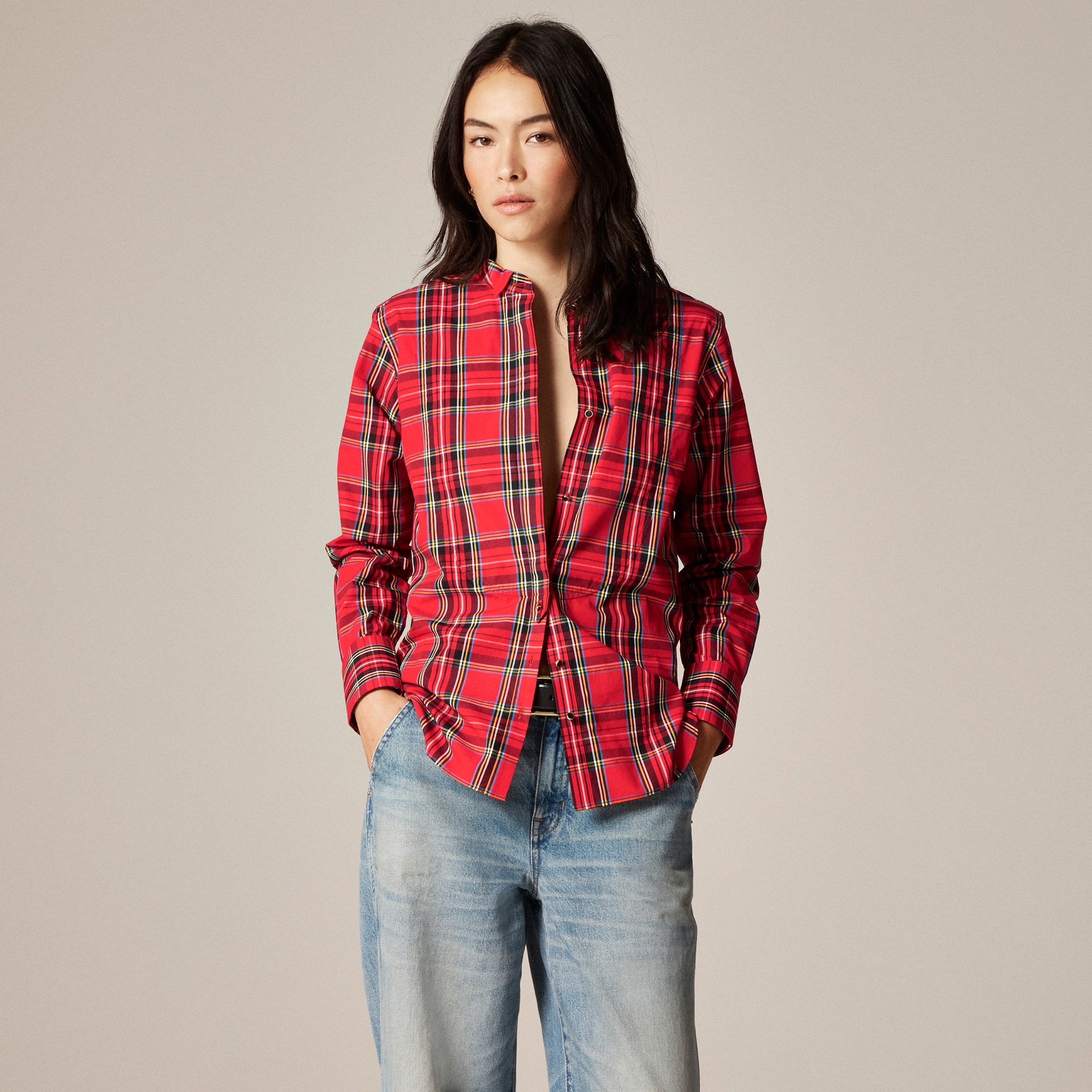 Jules Tuxedo Shirt In Tartan Cotton Poplin For Women | J.Crew