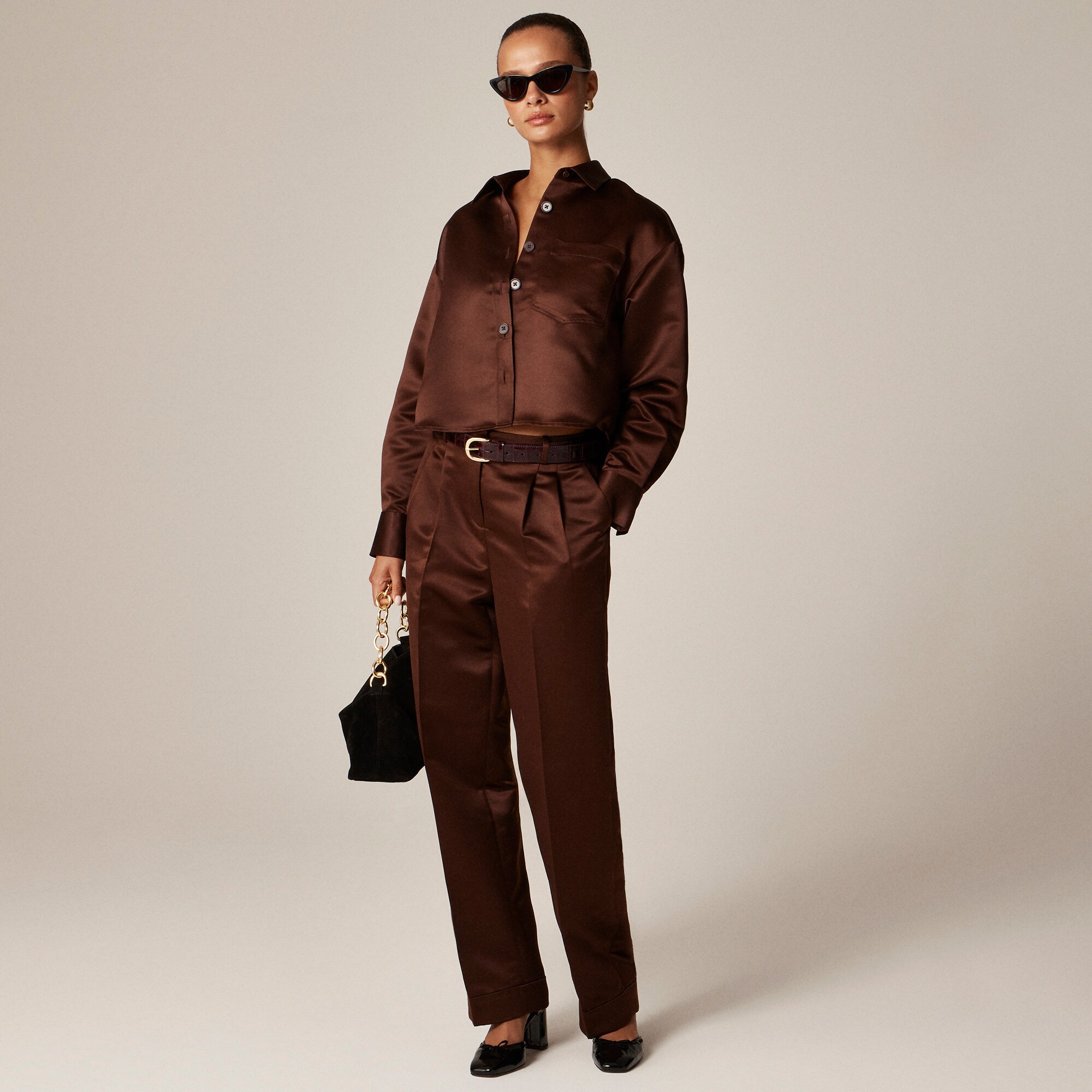 Étienne cropped button-up shirt in duchesse satin