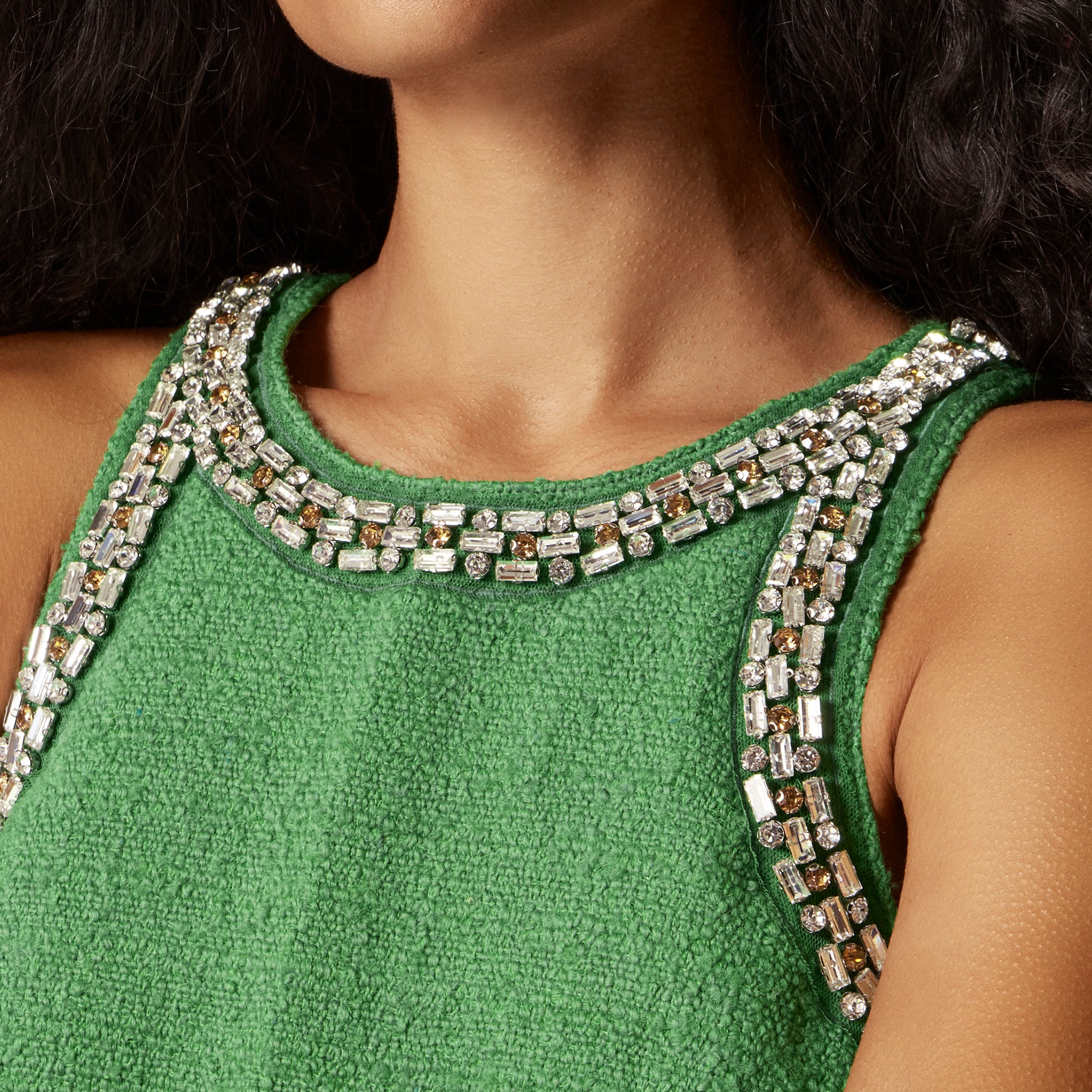 Embellished tweed tank top