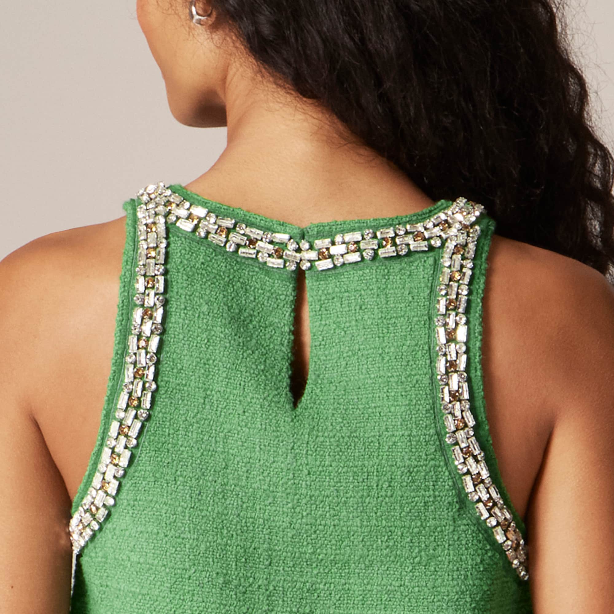 Embellished tweed tank top
