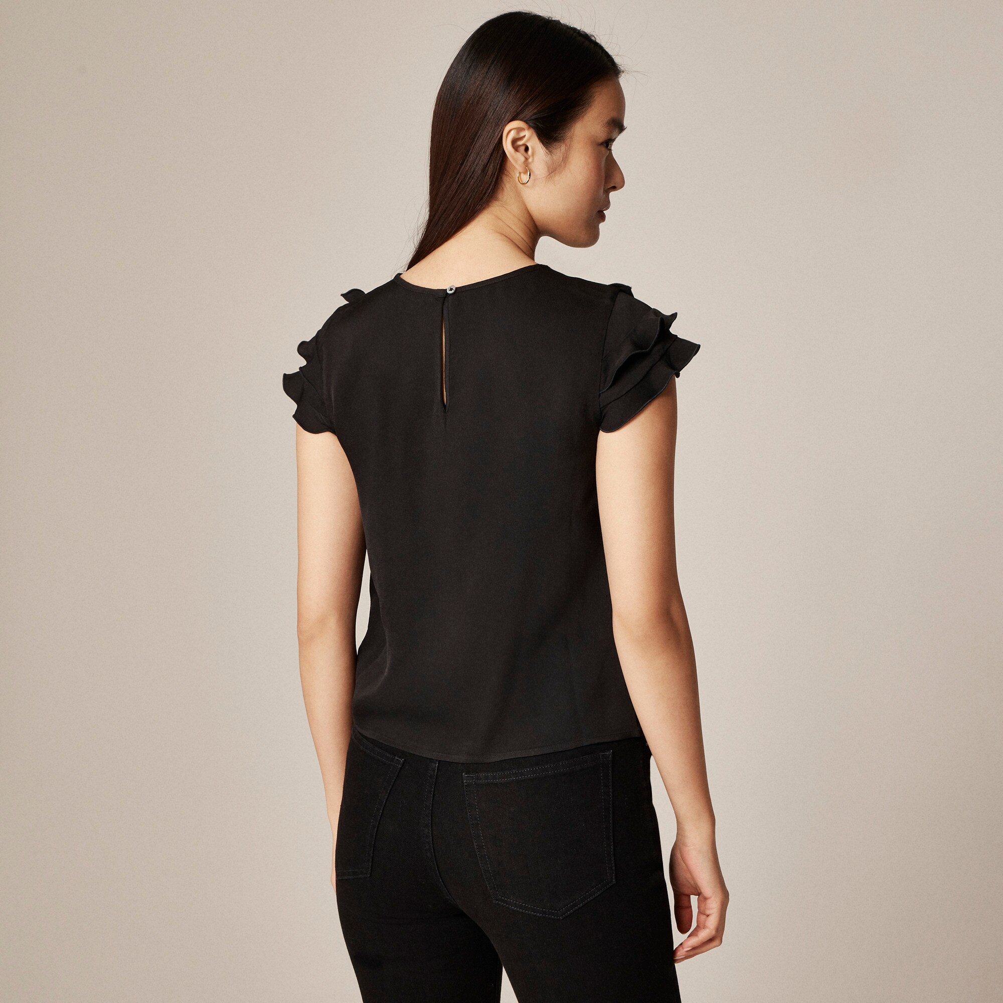 Flutter-sleeve shirt in crepe de chine
