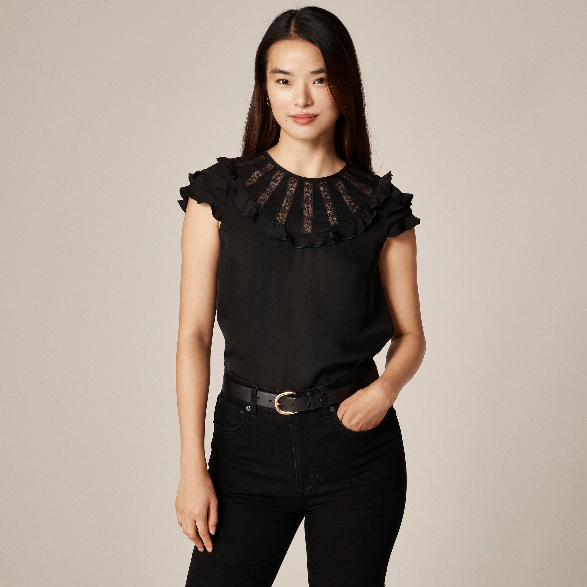  Flutter-sleeve shirt in crepe de chine