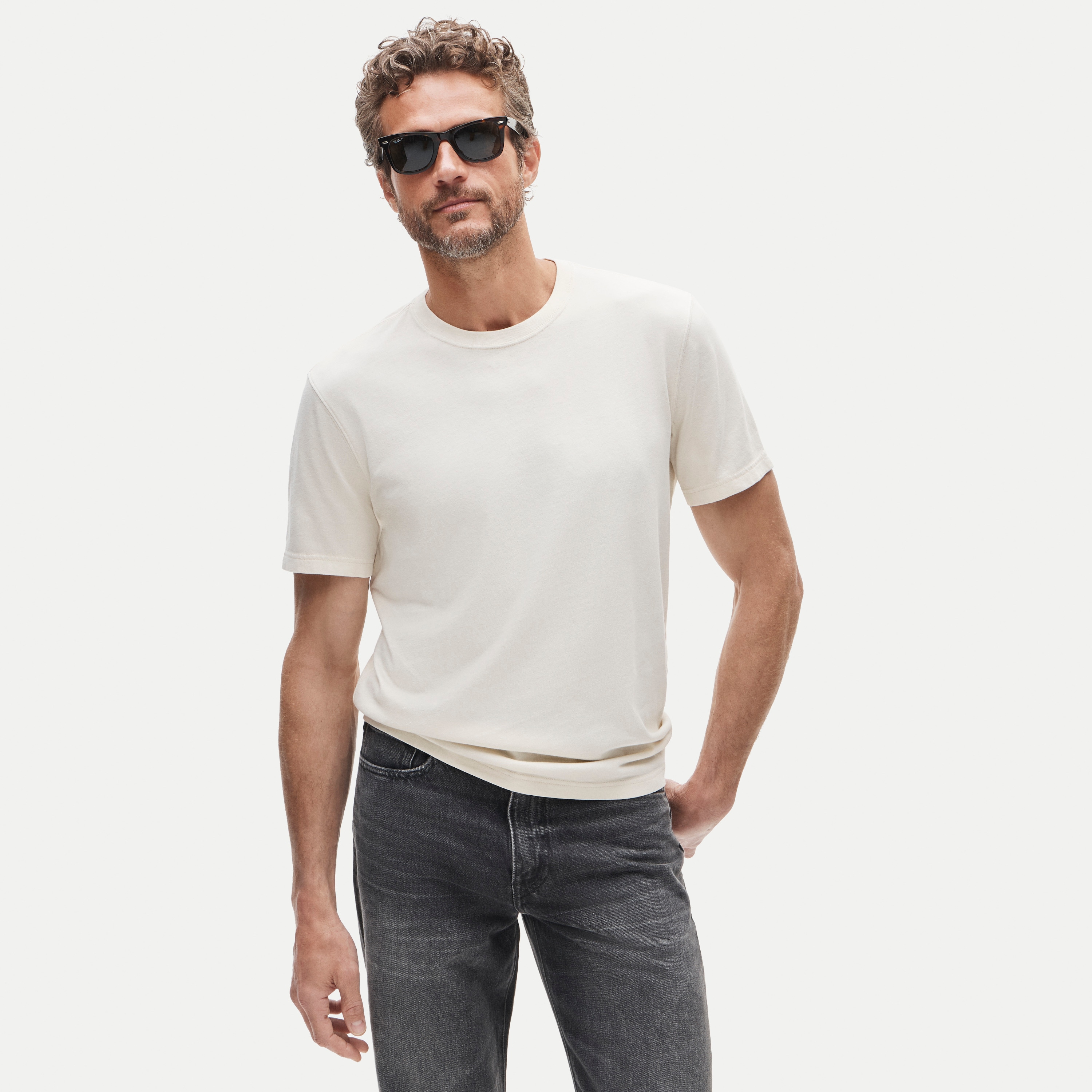 Vintage-wash cotton short-sleeve T-shirt