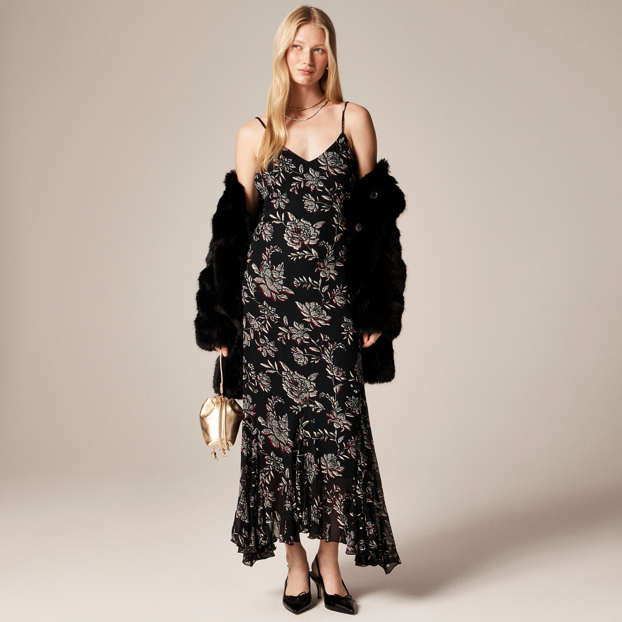 Flounce-hem Slip Dress In Floral Chiffon For Women | J.Crew
