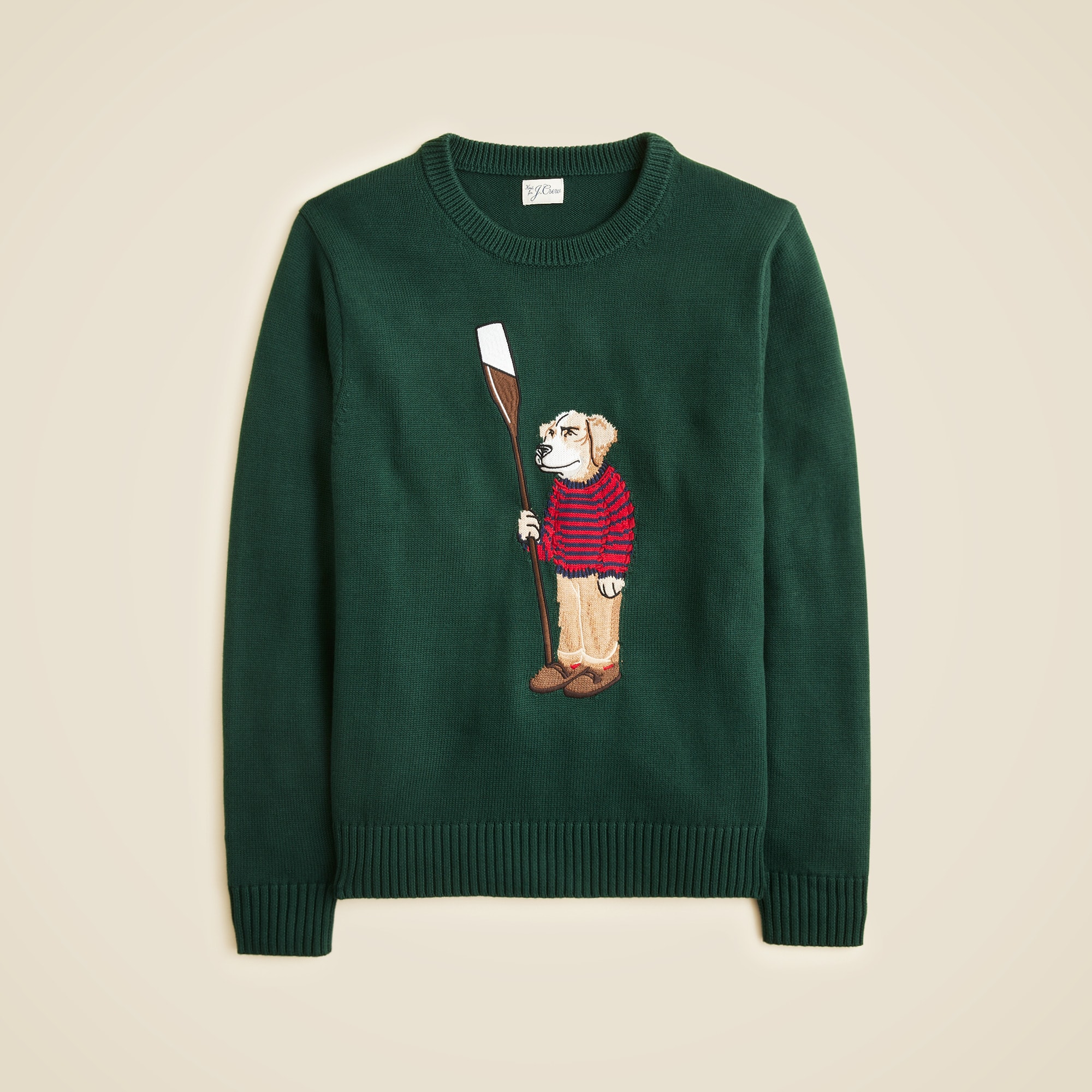 Cotton crewneck sweater with oarsman dog