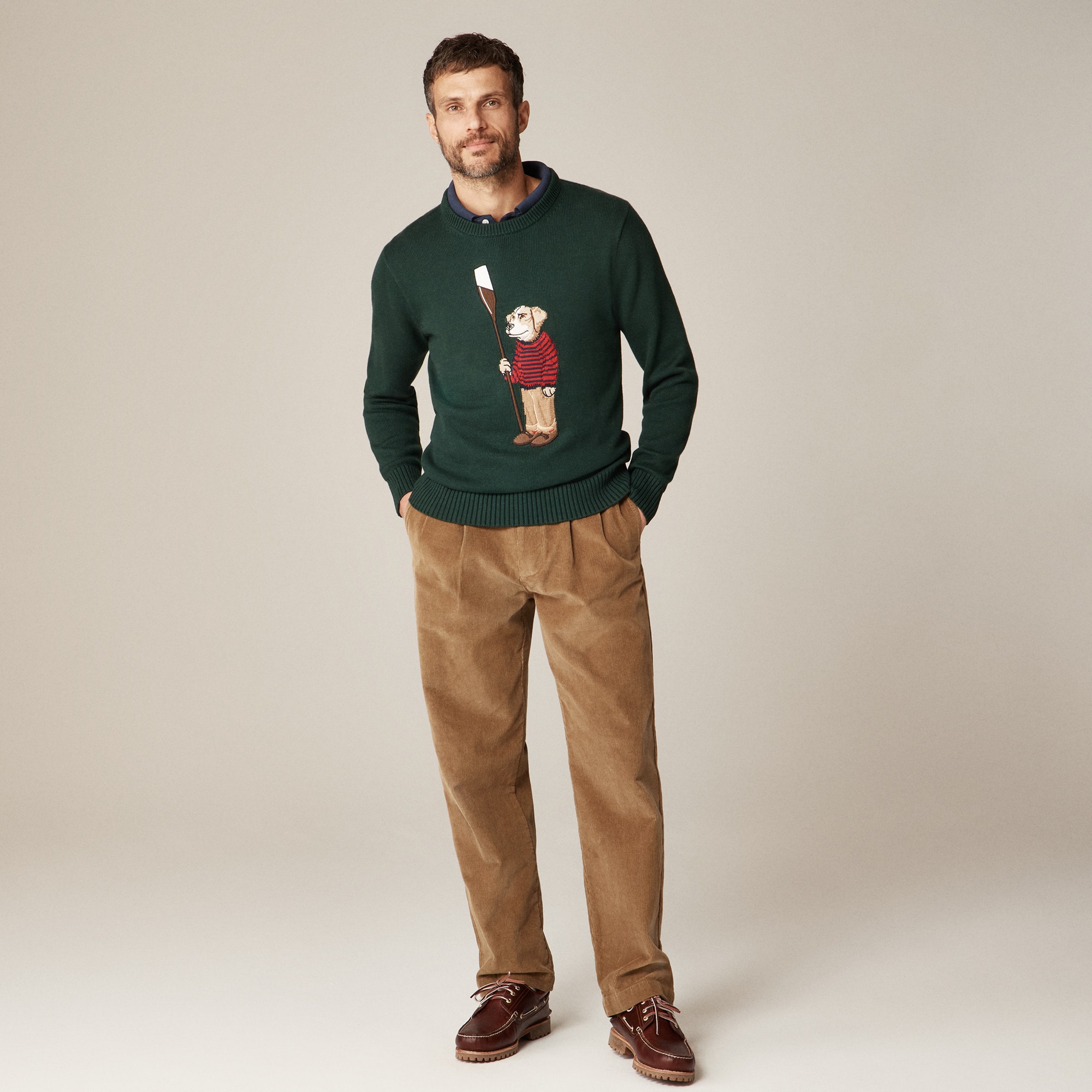 Cotton crewneck sweater with oarsman dog