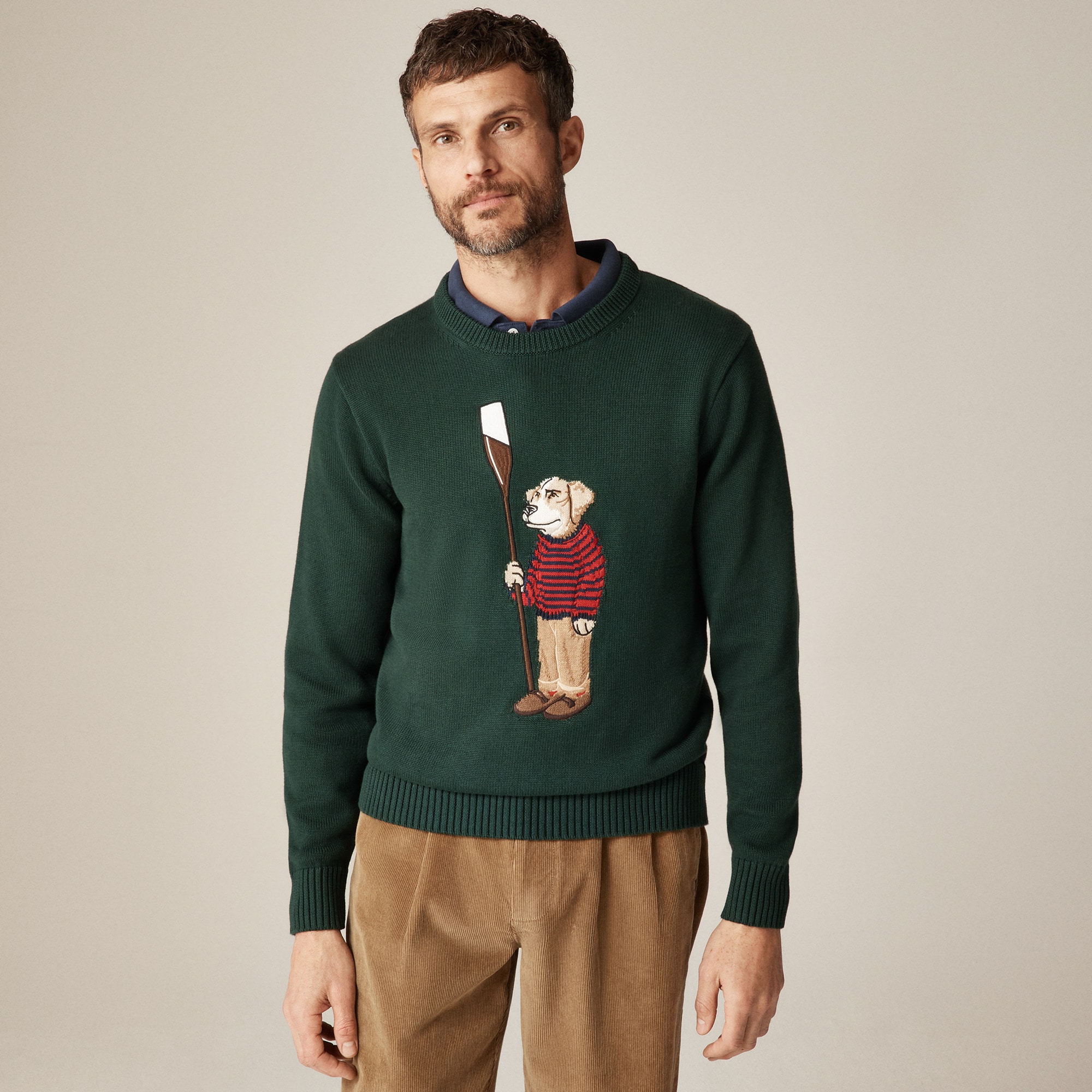 mens Cotton crewneck sweater with oarsman dog