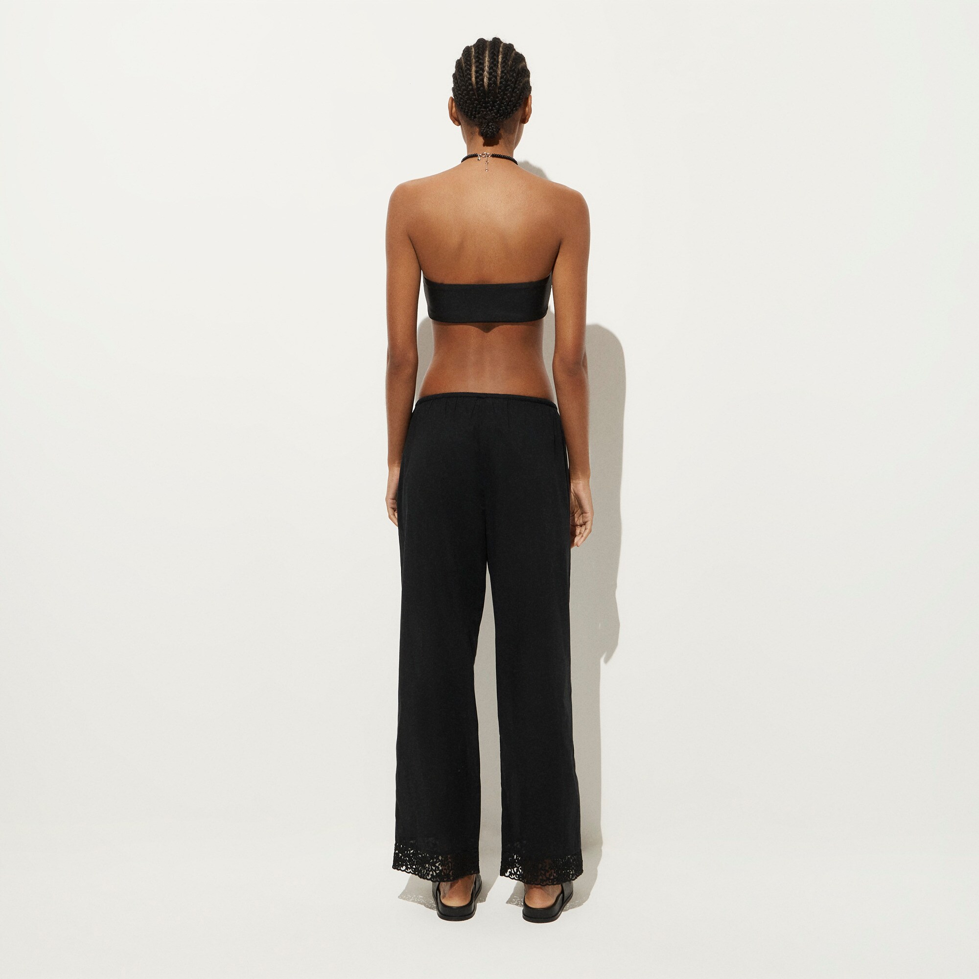 Cotton voile beach pant with lace trim