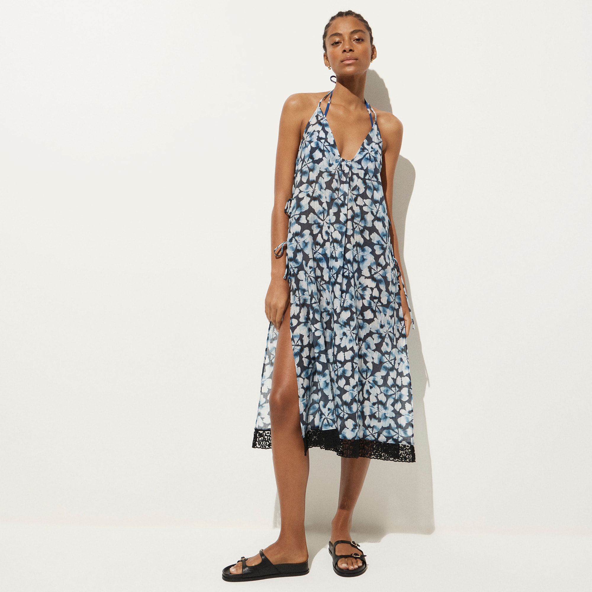 Crinkle side-tie dress with lace trim - image 2